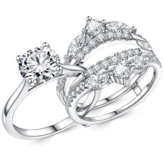 Newshe Jewellery 3 Ct Moissanite Wedding Rings Set VVS1 D Color Engagement Rings Enhancer Band 925 Sterling Silver