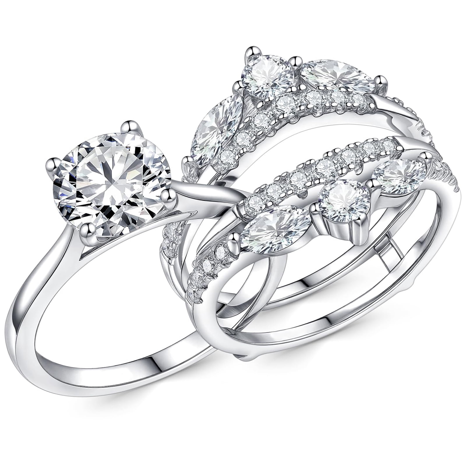 Newshe Jewellery 3 Ct Moissanite Wedding Rings Set VVS1 D Color Engagement Rings Enhancer Band 925 Sterling Silver