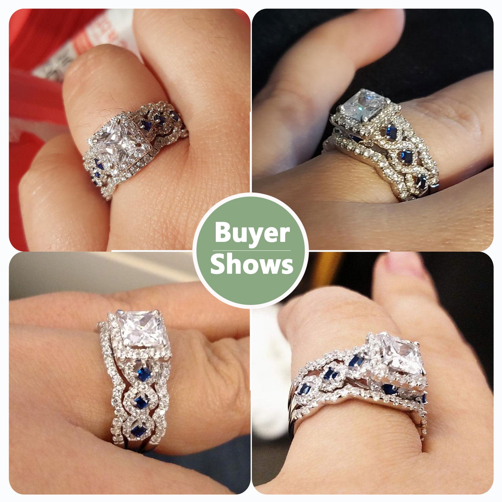 Newshe Jewellery Wedding Ring Set For Women 925 Sterling Silver Engagement 2.5ct Princess White 3pcs Cz Blue - Image 3
