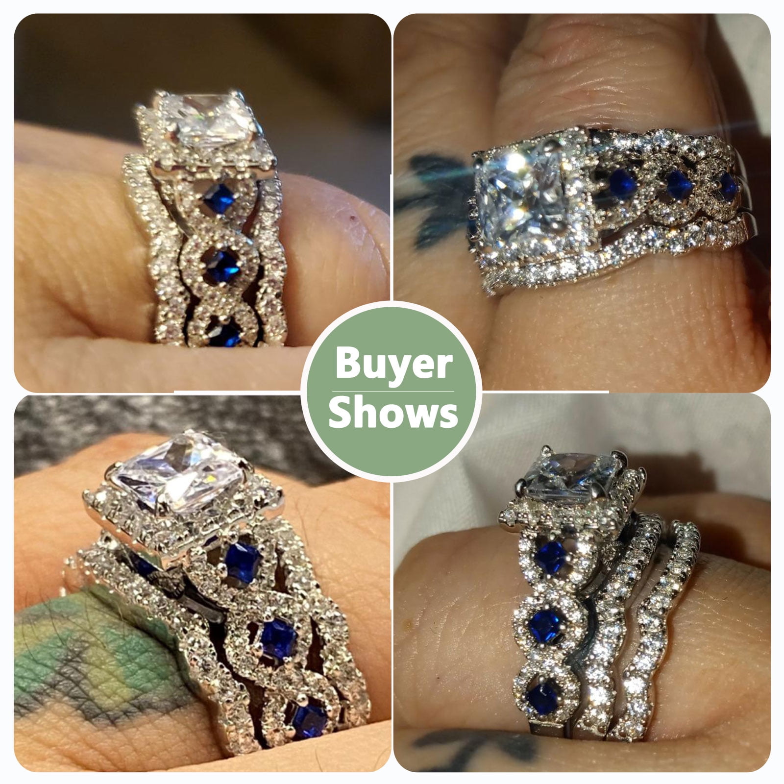 Newshe Jewellery Wedding Ring Set For Women 925 Sterling Silver Engagement 2.5ct Princess White 3pcs Cz Blue - Image 4