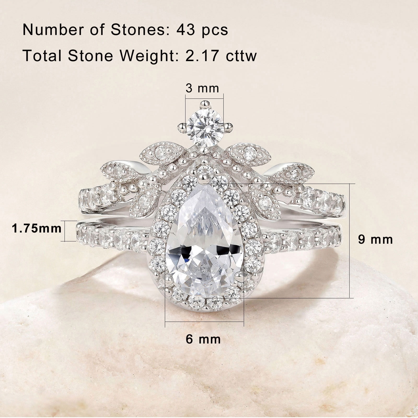 Newshe Jewellery Wedding Ring Set for Women Vintage 925 Sterling Silver Pear Shaped Cz Bridal Set - Image 5