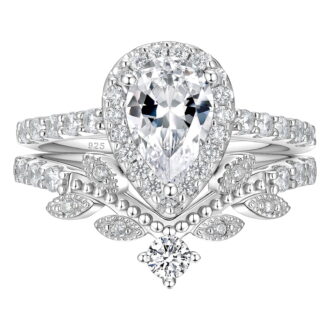 Newshe Jewellery Wedding Ring Set for Women Vintage 925 Sterling Silver Pear Shaped Cz Bridal Set