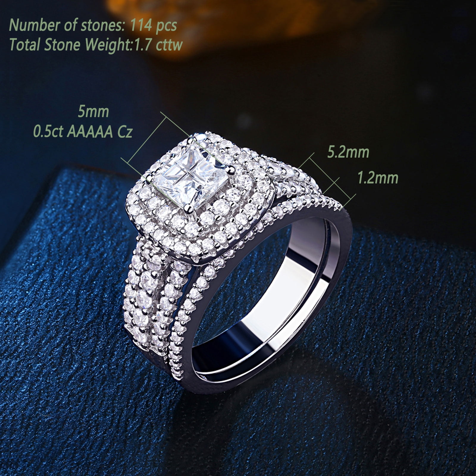 Newshe Jewellery Wedding Rings for Women Princess Engagement Ring Sets 925 Sterling Silver 1.7Ct Cross Cz - Image 4
