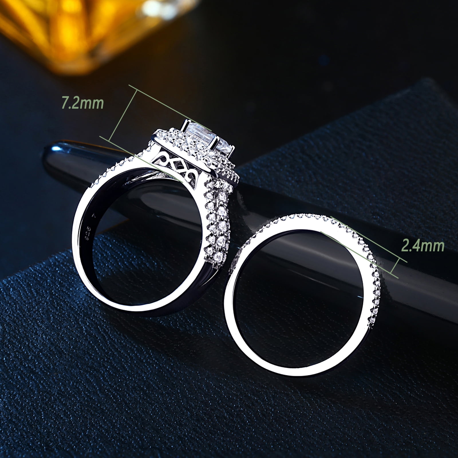 Newshe Jewellery Wedding Rings for Women Princess Engagement Ring Sets 925 Sterling Silver 1.7Ct Cross Cz - Image 2