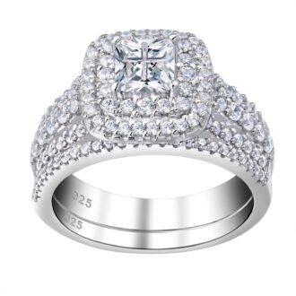 Newshe Jewellery Wedding Rings for Women Princess Engagement Ring Sets 925 Sterling Silver 1.7Ct Cross Cz
