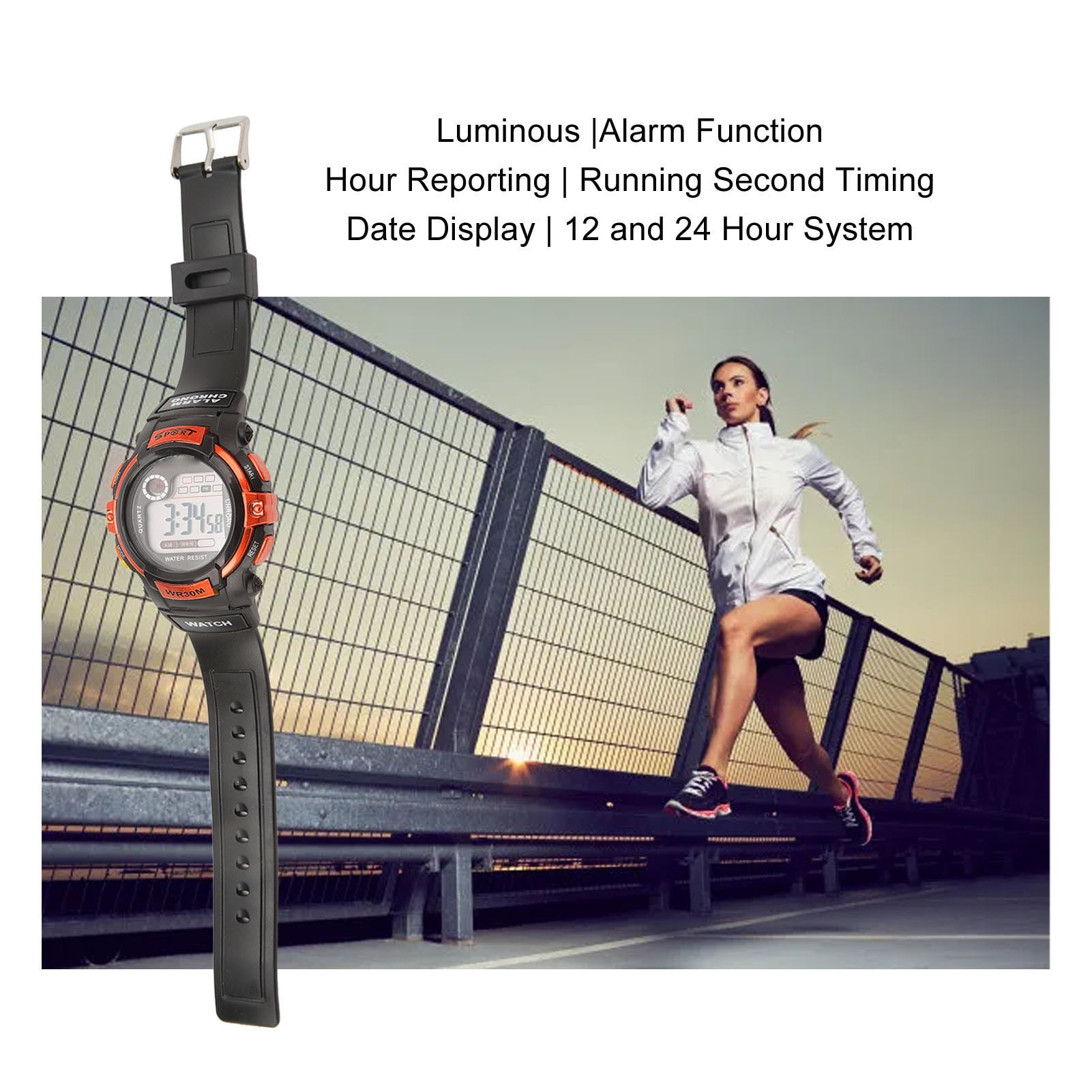 NFTIGB Sports Watch Digital LCD Electronic Watch Luminous Men Watch for Outdoor Activities Orange (10.24 inches / 26 cm) - Image 4