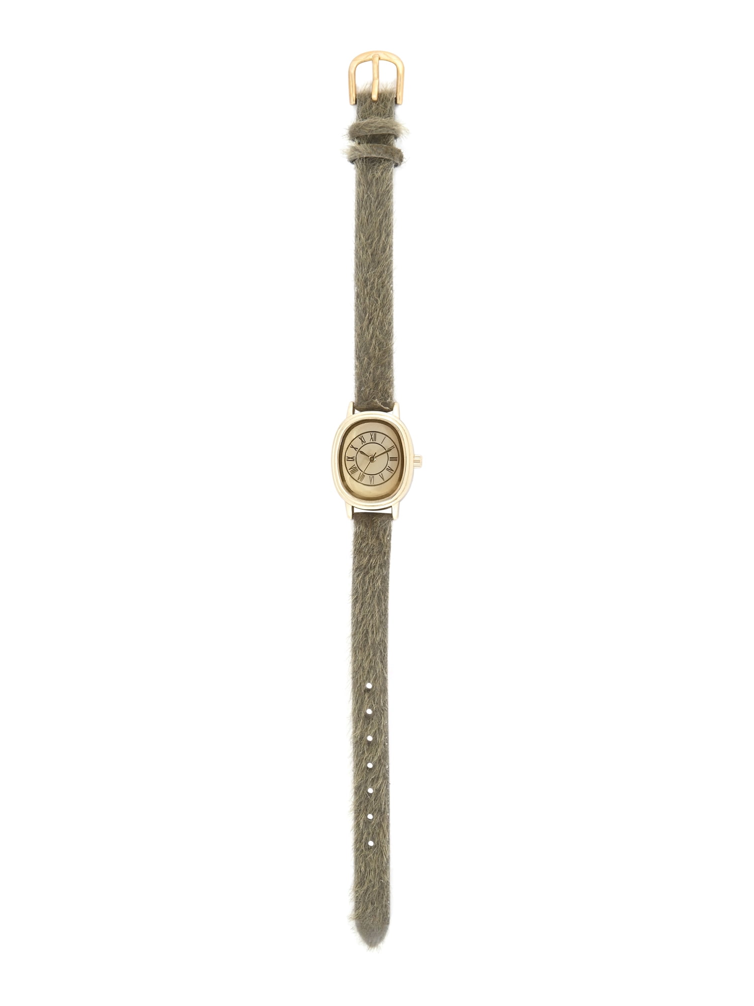 No Boundaries Adult Female Goldtone Cushion Case Watch with Olive Pony Hair Strap Watch. - Image 4