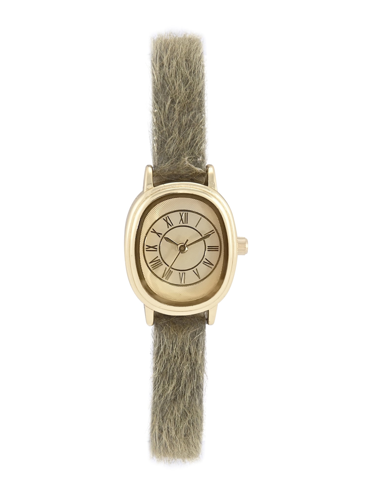 No Boundaries Adult Female Goldtone Cushion Case Watch with Olive Pony Hair Strap Watch.