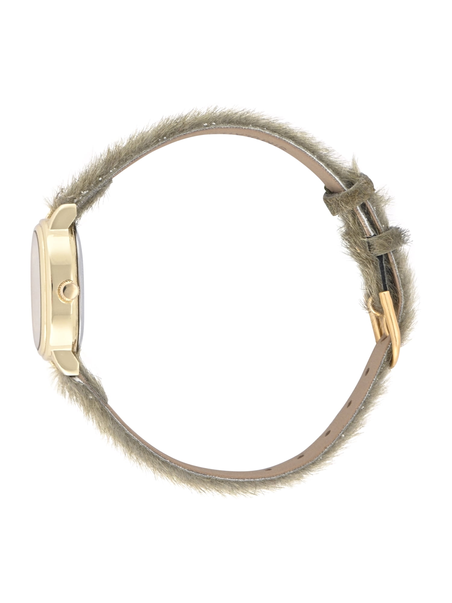 No Boundaries Adult Female Goldtone Cushion Case Watch with Olive Pony Hair Strap Watch. - Image 2