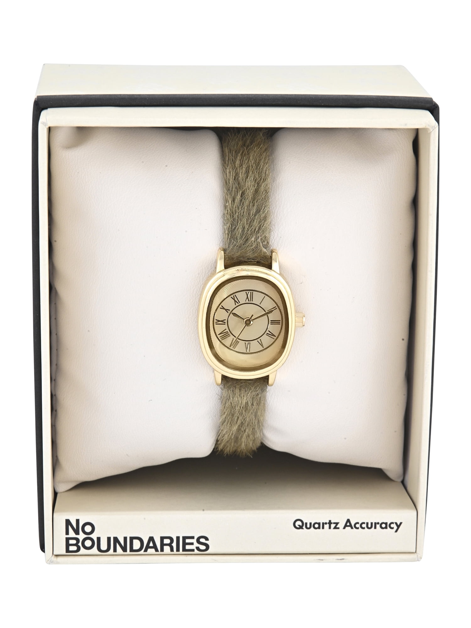 No Boundaries Adult Female Goldtone Cushion Case Watch with Olive Pony Hair Strap Watch. - Image 3