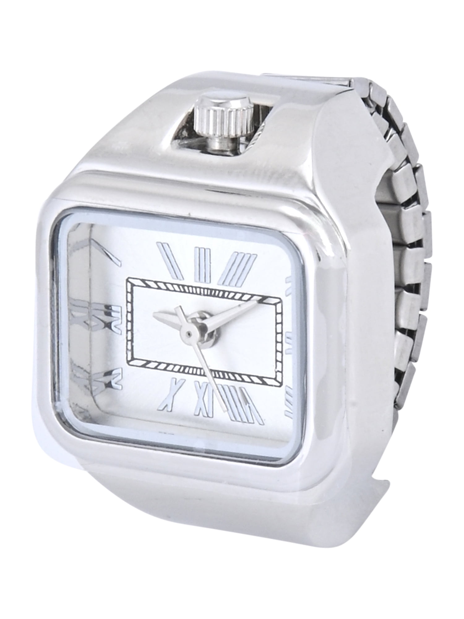 No Boundaries Adult Female Silvertone Square Case Ring Watch with Roman Numerals.