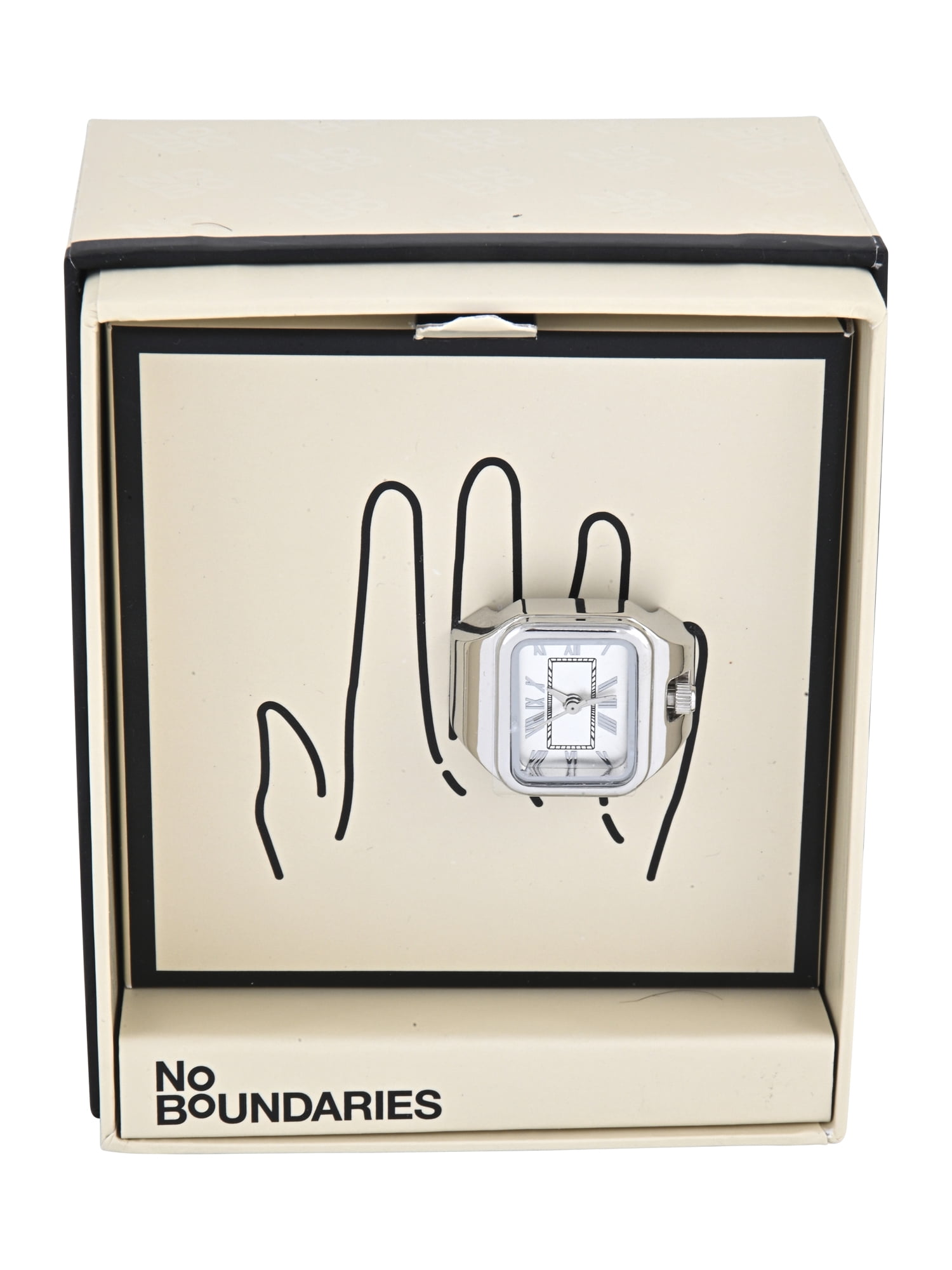 No Boundaries Adult Female Silvertone Square Case Ring Watch with Roman Numerals. - Image 2