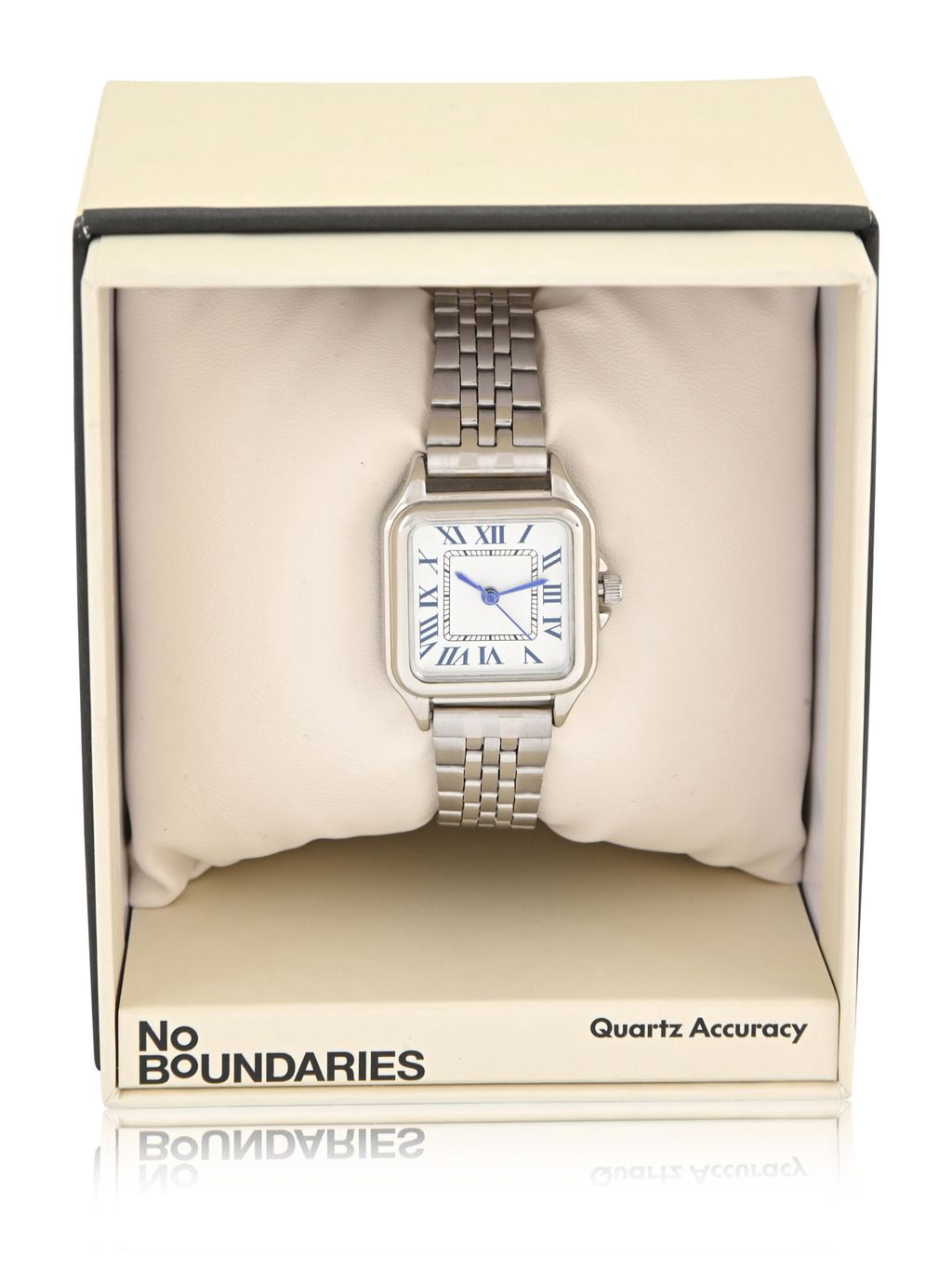 No Boundaries Adult Female Silvertone Square Case Watch with Matching Link Bracelet. - Image 2