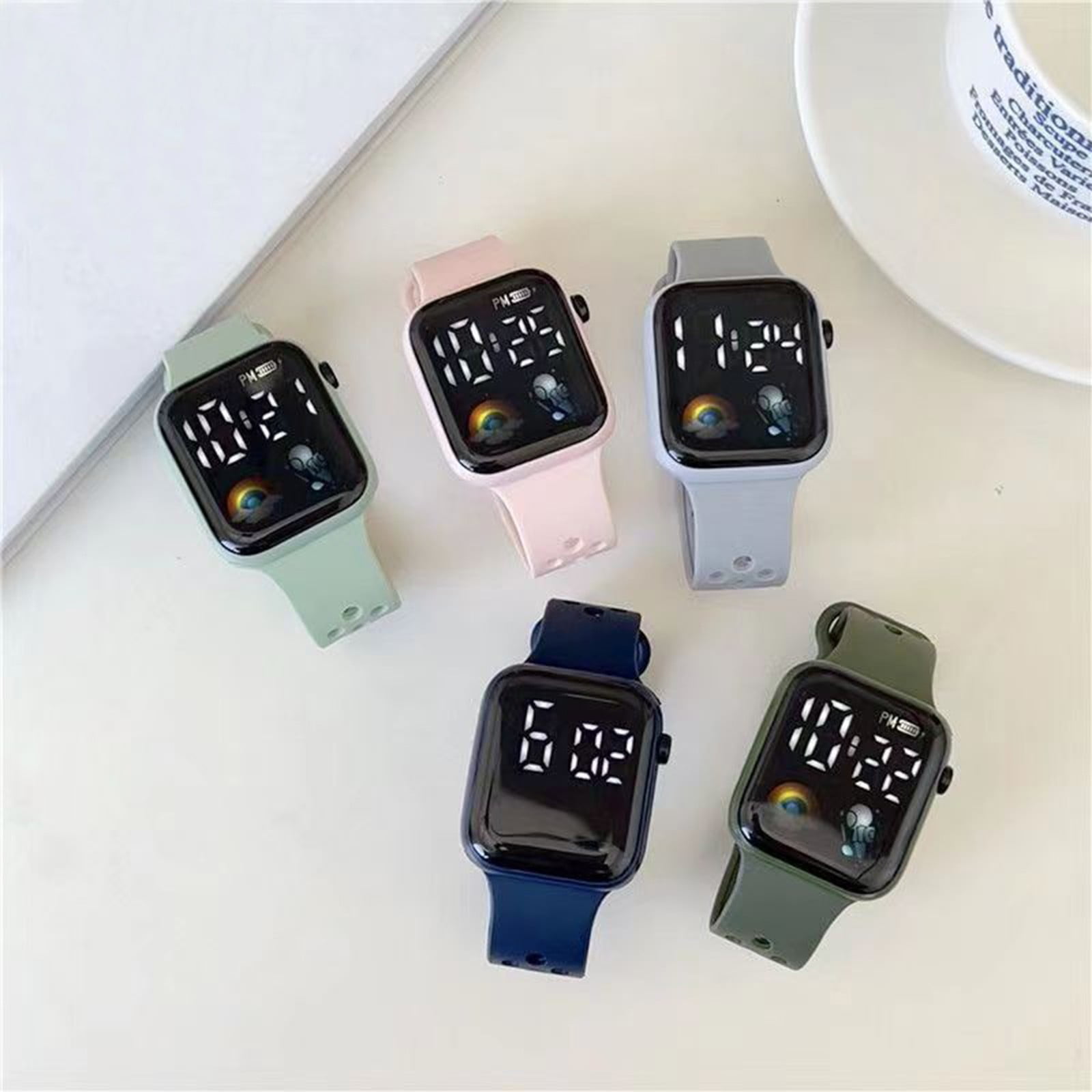 NovaStitch Square Large Screen Silicone Strap Digital Watch, Electronic Wristwatch with Time Year Display, Casual Sport Wrist Watch for Teens - Pink - Image 5