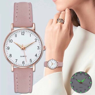 NovaStitch Watches for Women Luminous Quartz Watch Digital Display Sandblast Leather Band Casual Daily Wear Wrist Watch Gift for Ladies - Pink
