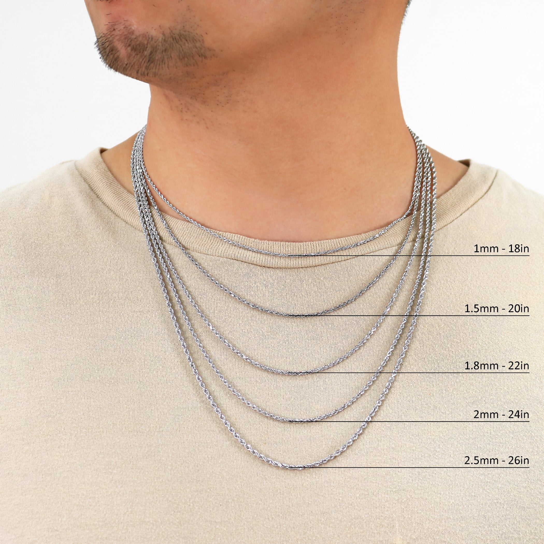 Nuragold 10K Real White Gold Rope Diamond Cut Chain Necklace 14"-30" (1.5mm-7mm) Italian Jewelry for Men & Women - Image 3