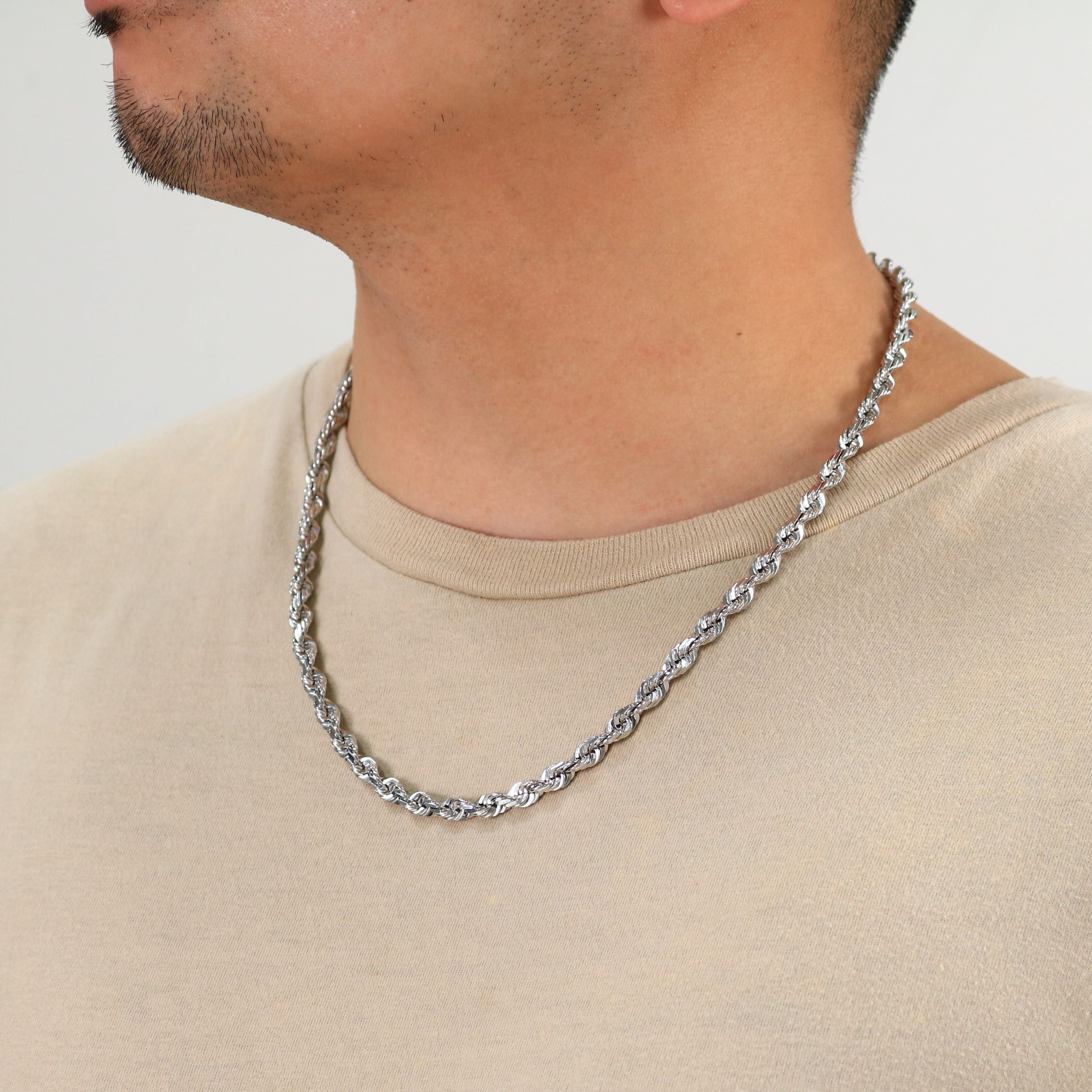 Nuragold 10K Real White Gold Rope Diamond Cut Chain Necklace 14"-30" (1.5mm-7mm) Italian Jewelry for Men & Women - Image 5