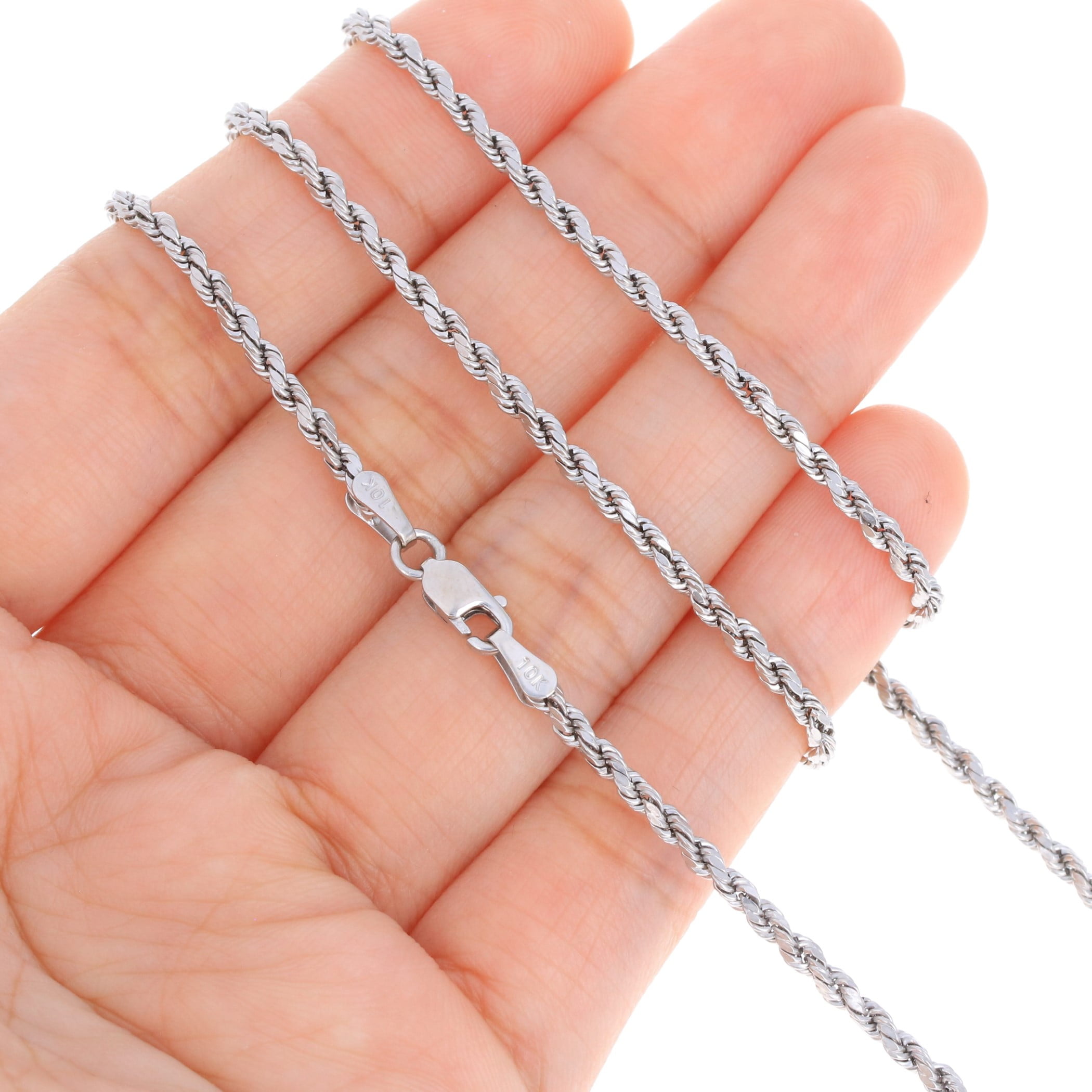 Nuragold 10K Real White Gold Rope Diamond Cut Chain Necklace 14"-30" (1.5mm-7mm) Italian Jewelry for Men & Women - Image 2