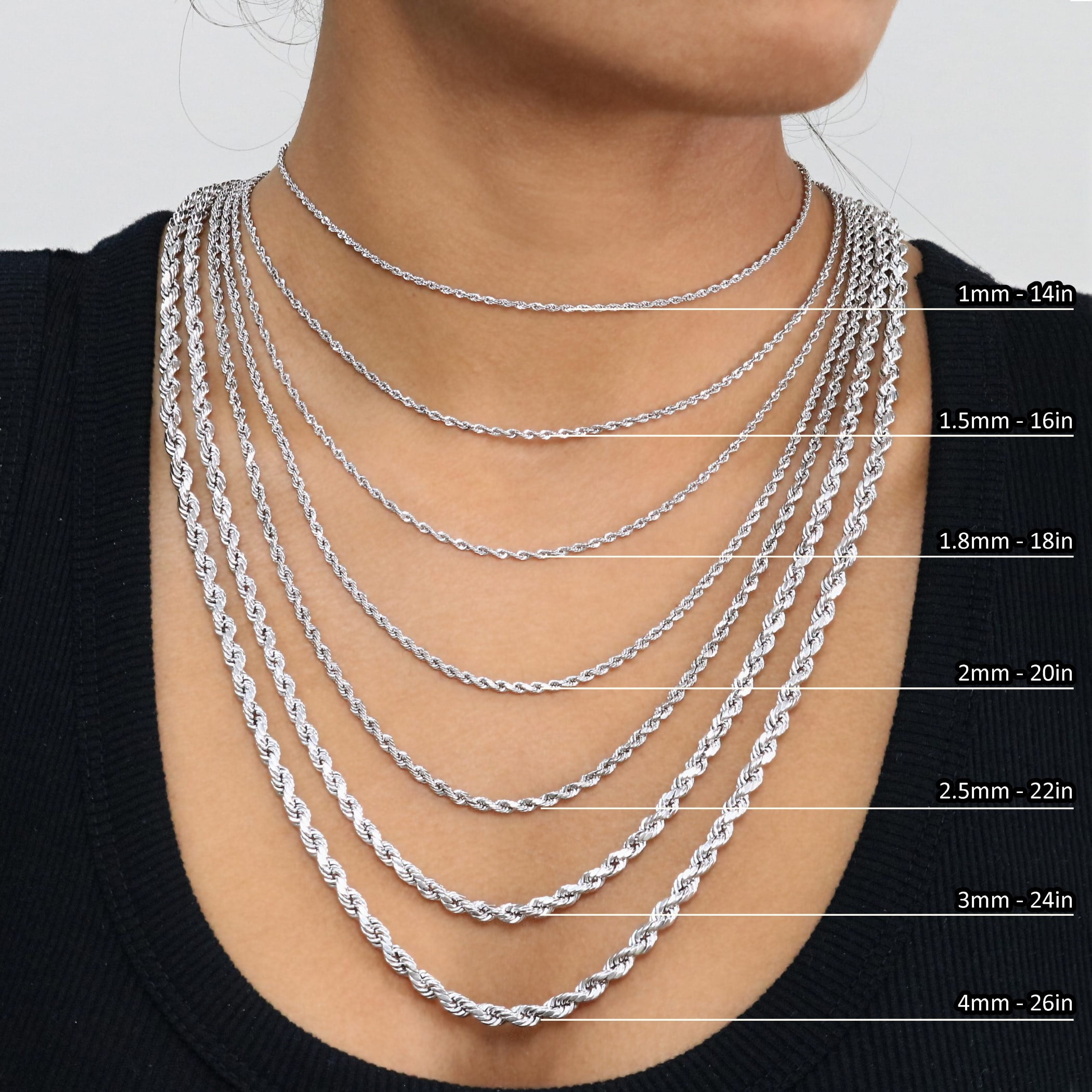 Nuragold 10K Real White Gold Rope Diamond Cut Chain Necklace 14"-30" (1.5mm-7mm) Italian Jewelry for Men & Women - Image 4