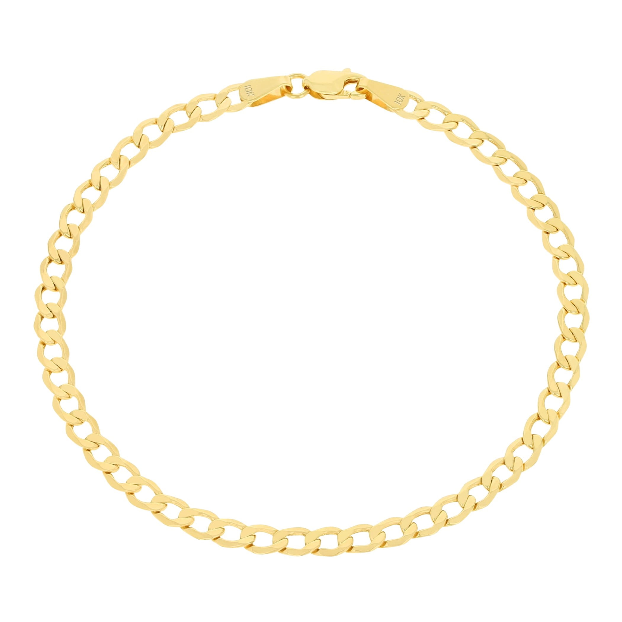 Nuragold 10k Real Yellow Gold Cuban Curb Link 3.5mm Chain Bracelet or Anklet (7"-9") Italian Jewelry for Men & Women