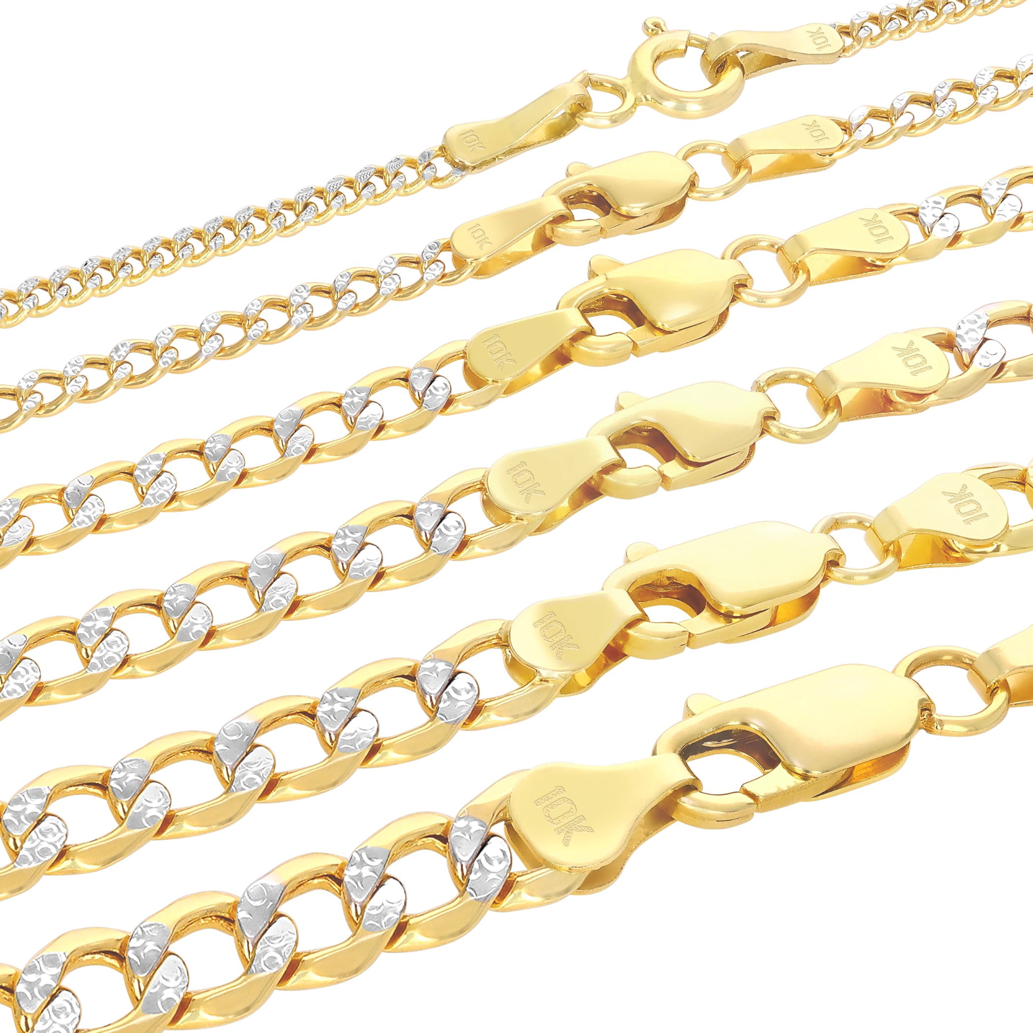 Nuragold 10K Real Yellow Gold Cuban Diamond Cut Pave Curb Link Chain Necklace 16"-30" (2mm-6.5mm) Italian Jewelry for Men & Women