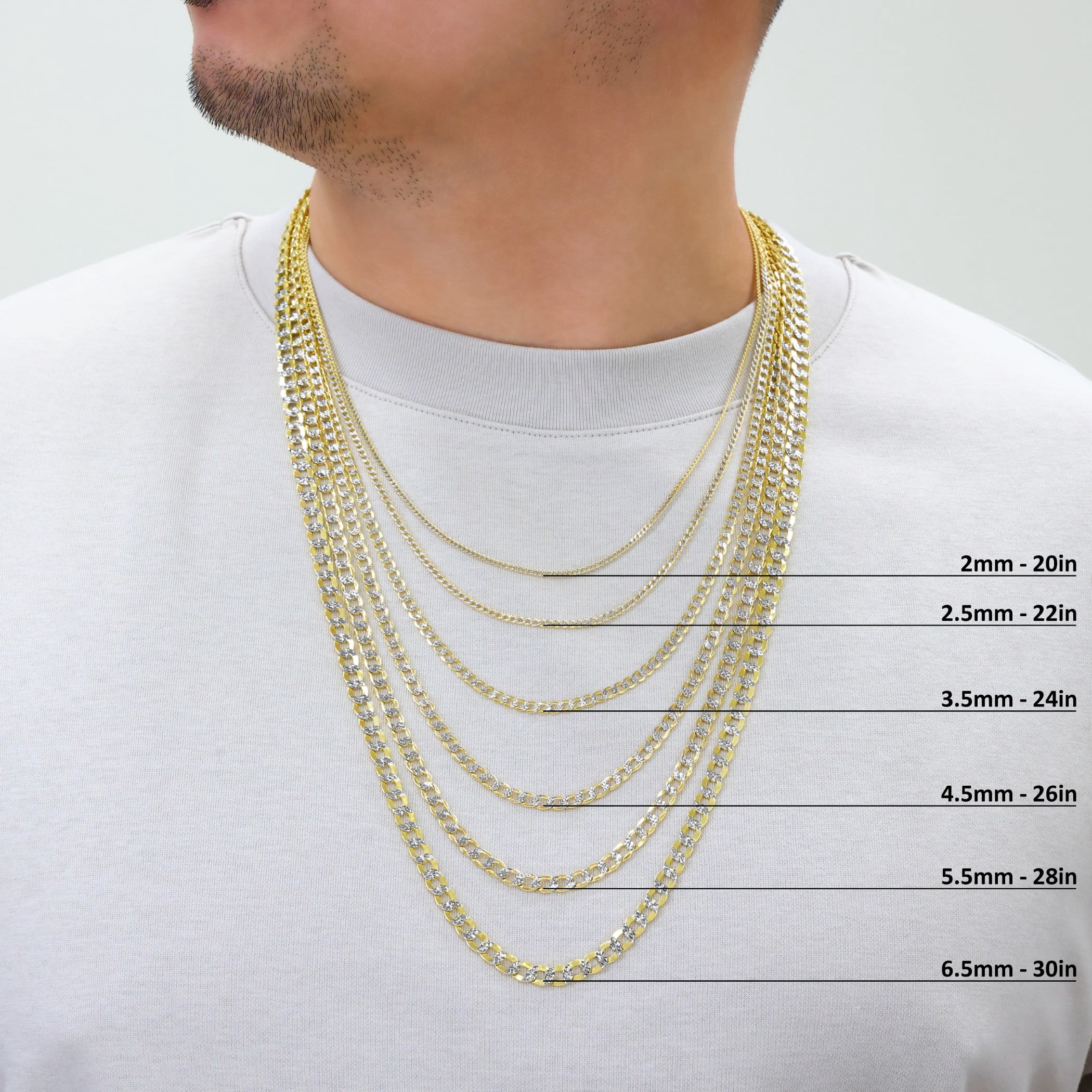 Nuragold 10K Real Yellow Gold Cuban Diamond Cut Pave Curb Link Chain Necklace 16"-30" (2mm-6.5mm) Italian Jewelry for Men & Women - Image 3