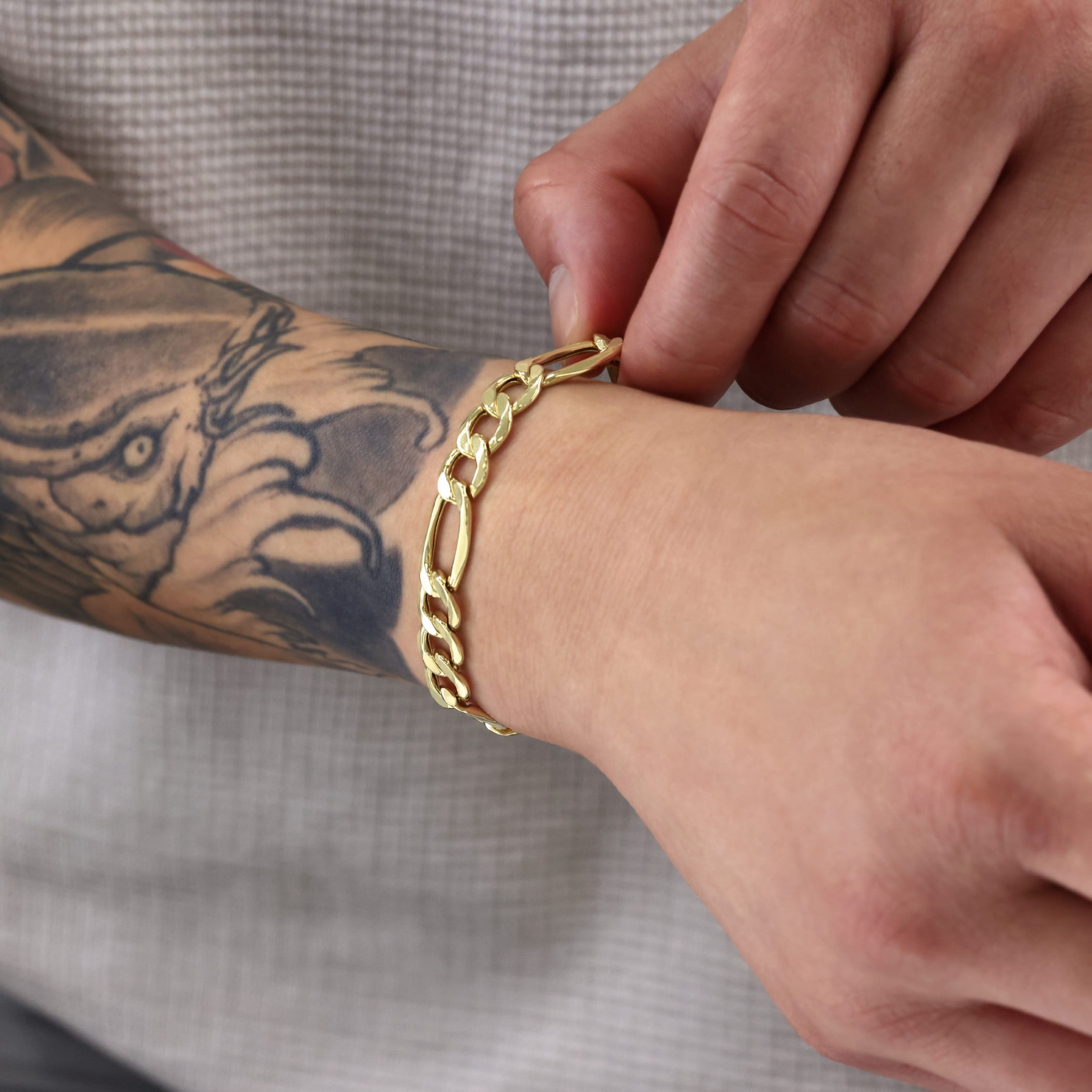 Nuragold 10K Real Yellow Gold Figaro Link Chain Bracelet 7"-9" (2mm-9mm) Italian Jewelry for Men & Women - Image 3