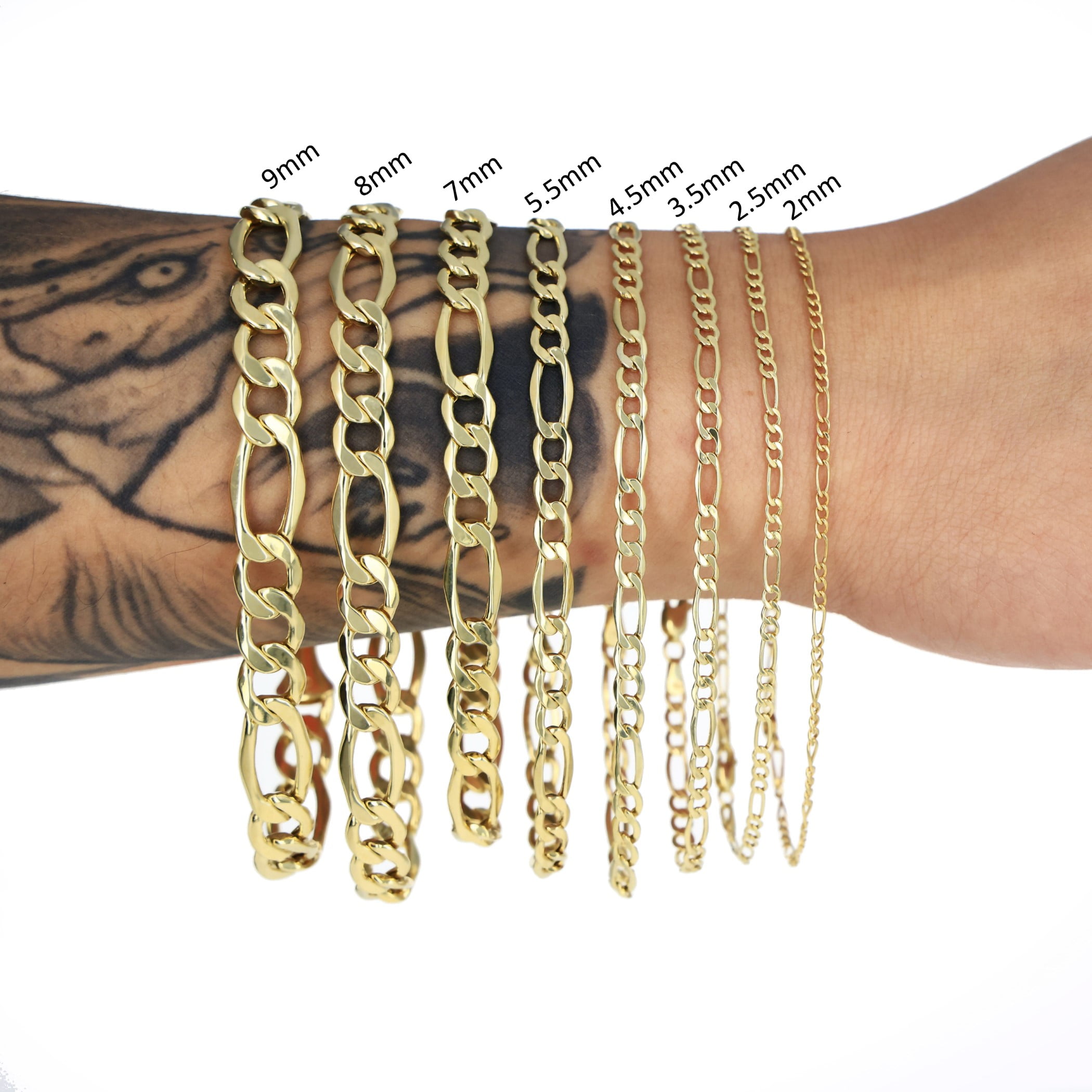 Nuragold 10K Real Yellow Gold Figaro Link Chain Bracelet 7"-9" (2mm-9mm) Italian Jewelry for Men & Women - Image 5