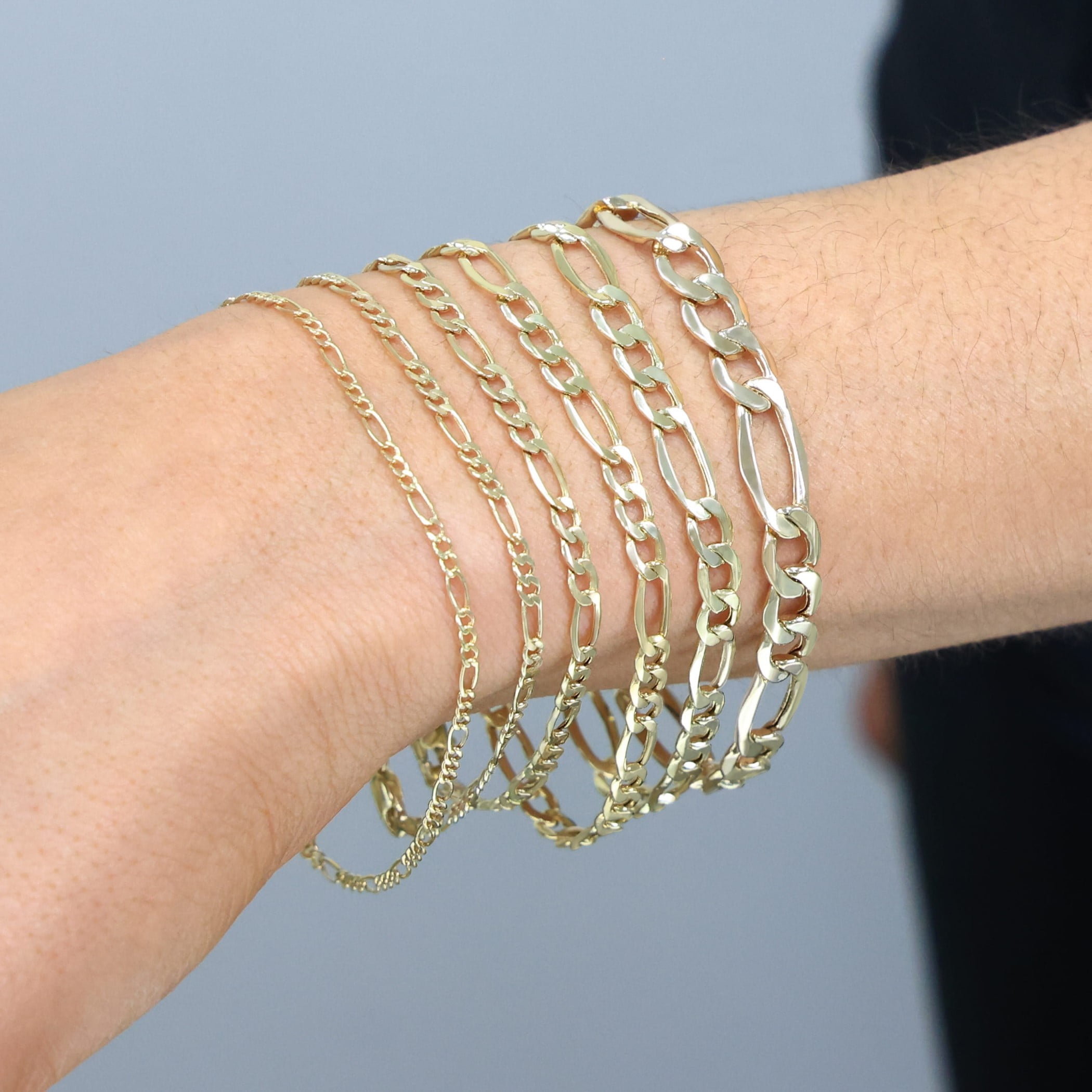 Nuragold 10K Real Yellow Gold Figaro Link Chain Bracelet 7"-9" (2mm-9mm) Italian Jewelry for Men & Women - Image 5