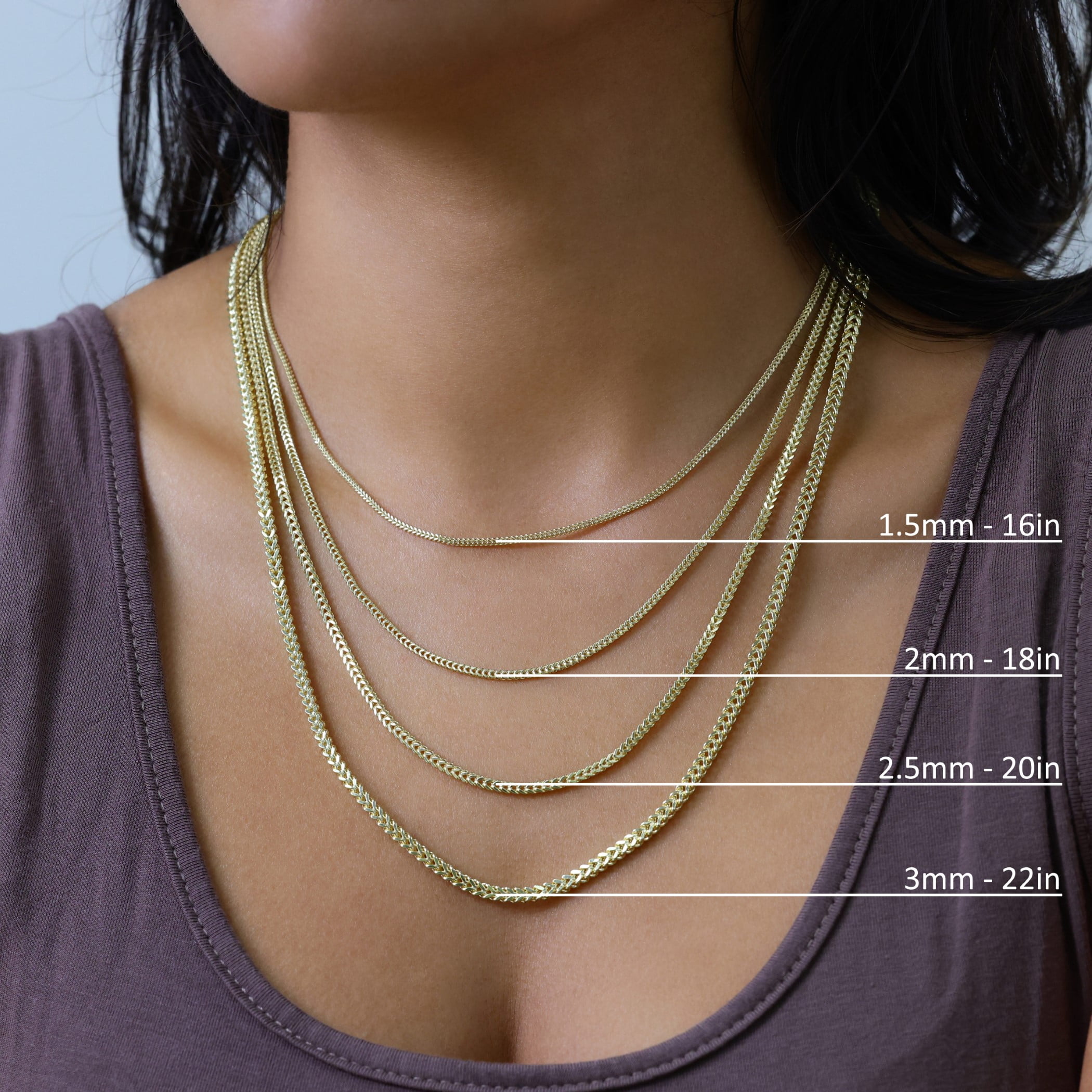 Nuragold 10K Real Yellow Gold Franco Square Chain Wheat Necklace 16"-30" (1.5mm-6mm) Italian Jewelry for Men & Women - Image 3