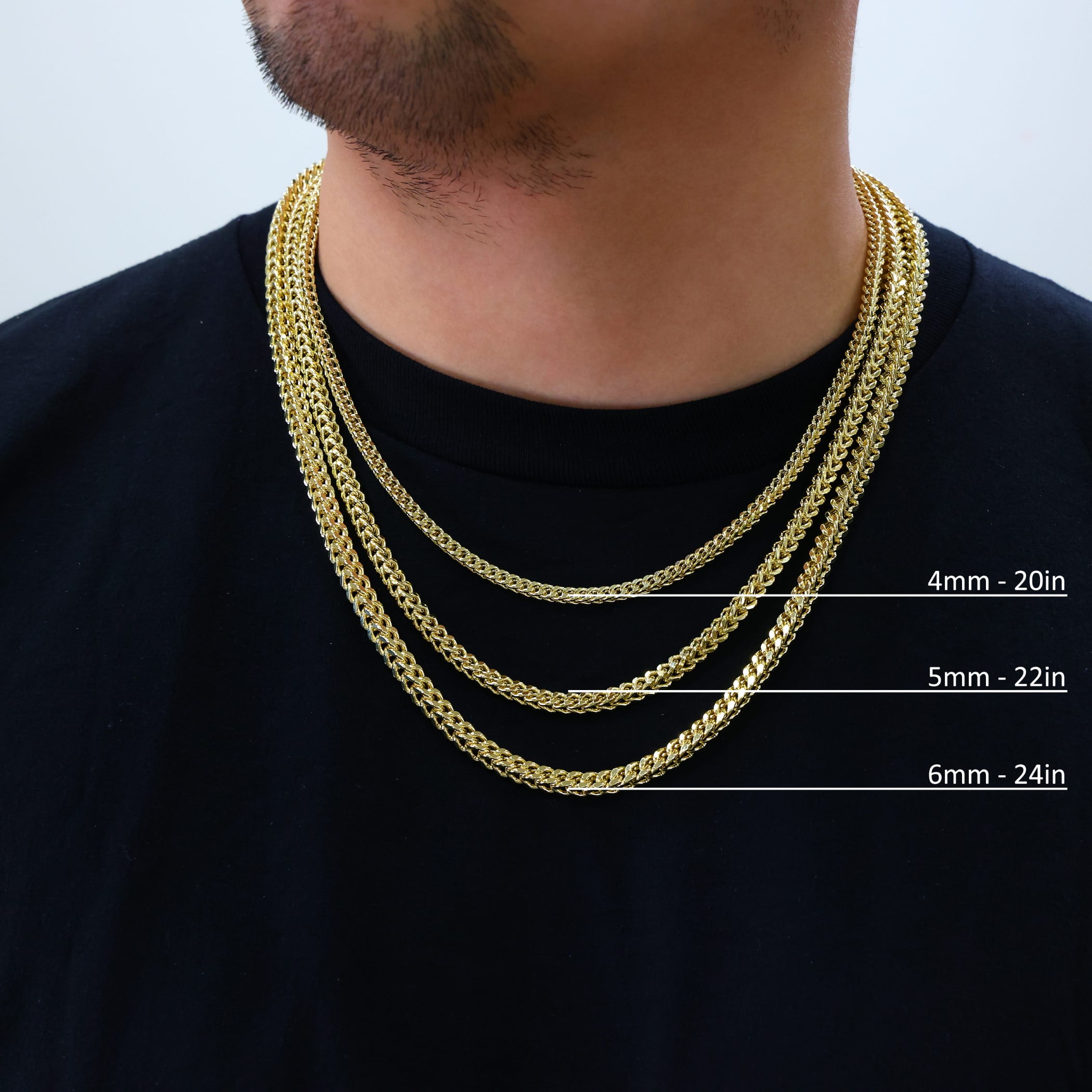 Nuragold 10K Real Yellow Gold Franco Square Chain Wheat Necklace 16"-30" (1.5mm-6mm) Italian Jewelry for Men & Women - Image 4