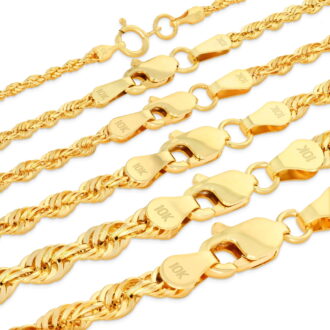 Nuragold 10K Real Yellow Gold Rope Diamond Cut Chain Lightweight Necklace 14"-30" (1.5mm-4mm) Italian Jewelry for Men & Women