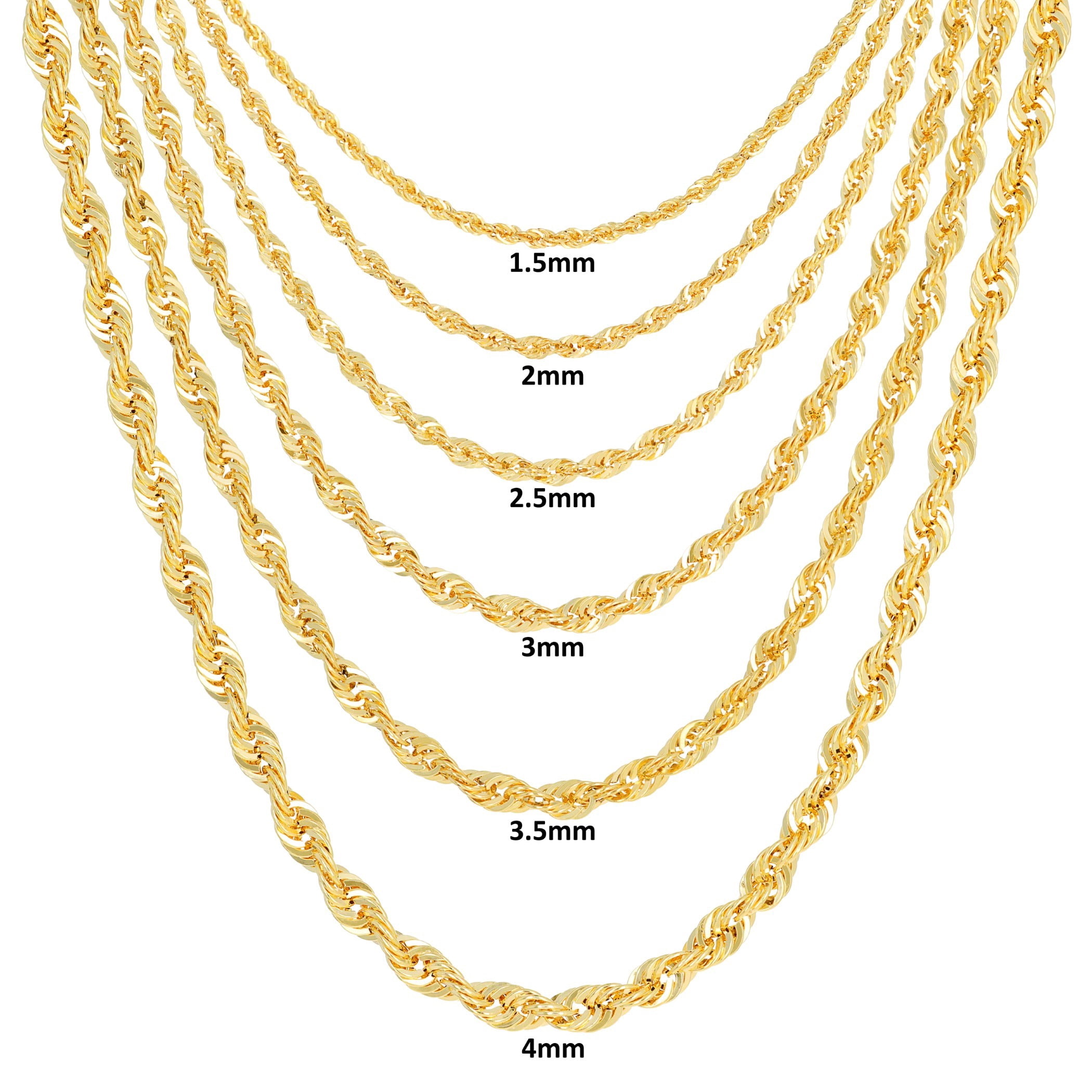 Nuragold 10K Real Yellow Gold Rope Diamond Cut Chain Lightweight Necklace 14"-30" (1.5mm-4mm) Italian Jewelry for Men & Women - Image 2