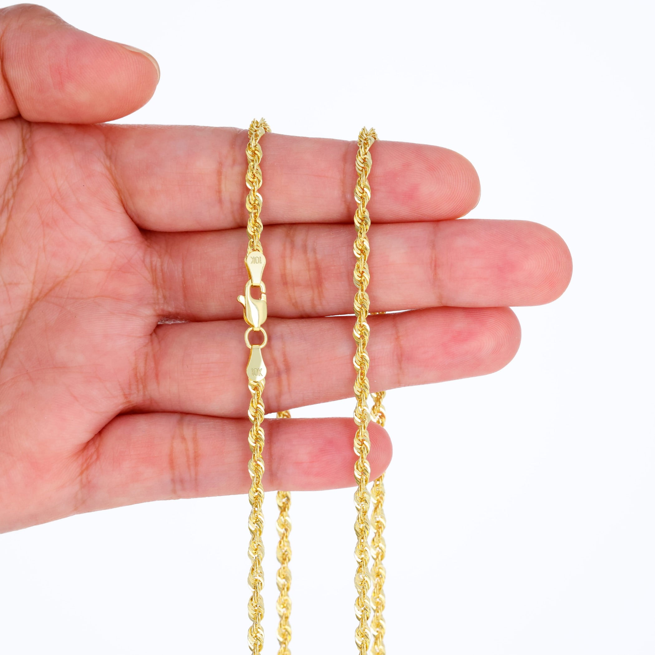 Nuragold 10K Real Yellow Gold Rope Diamond Cut Chain Lightweight Necklace 14"-30" (1.5mm-4mm) Italian Jewelry for Men & Women - Image 5