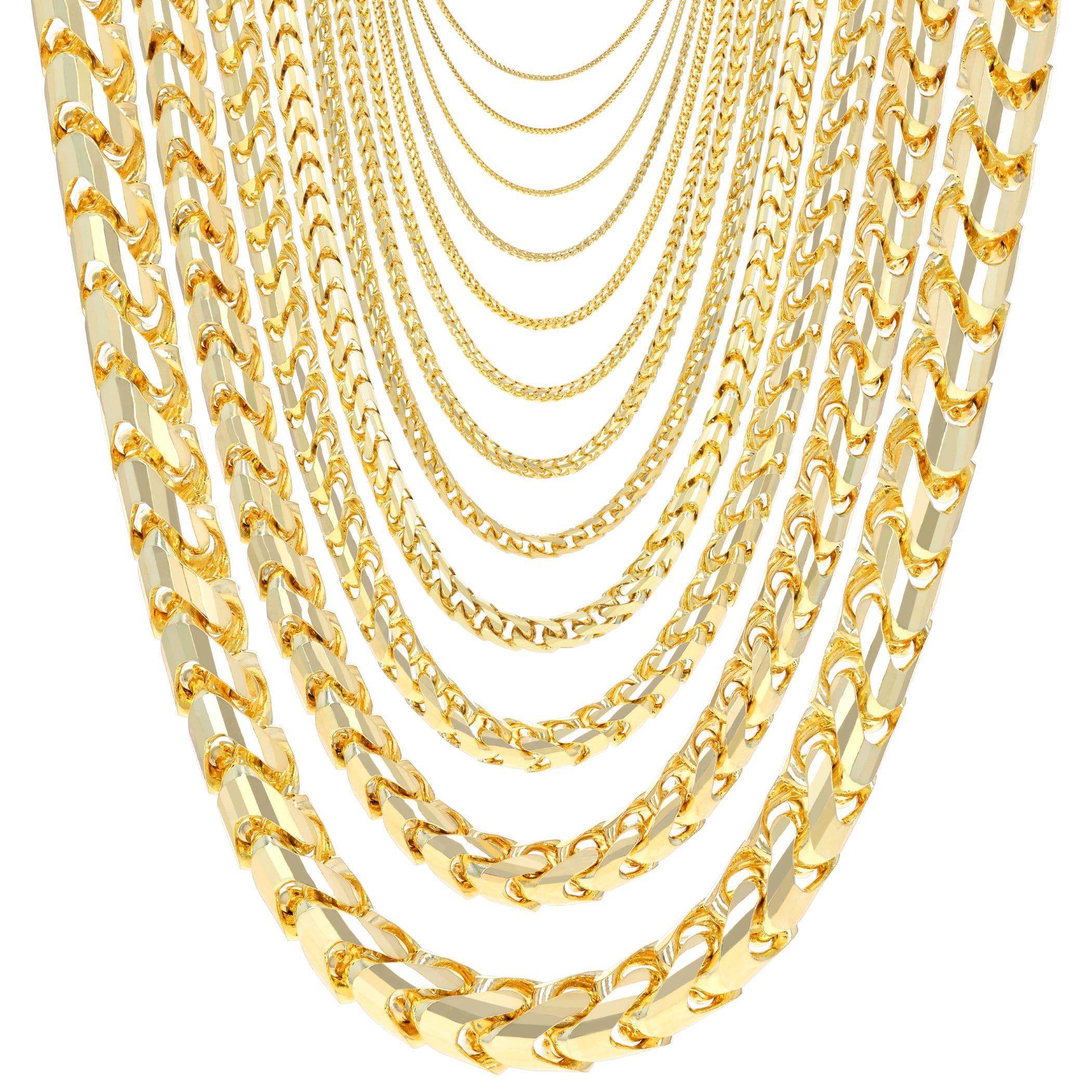 Nuragold 10K Real Yellow Gold Solid Franco Diamond Cut Chain Necklace 16"-30" (0.6mm-6mm) Italian Jewelry for Men & Women