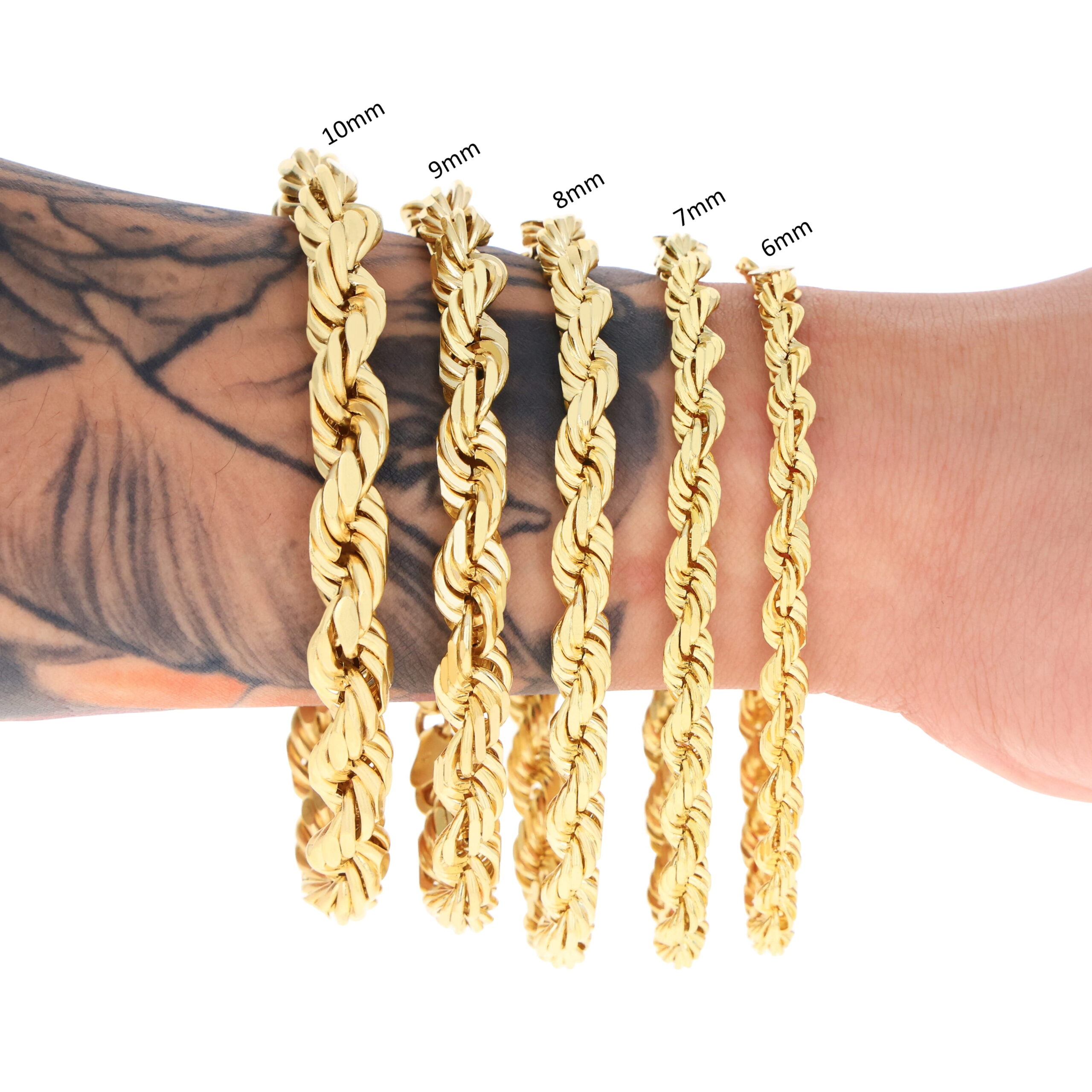 Nuragold 10K Real Yellow Gold Solid Rope Diamond Cut Chain Bracelet 7"-9" (1mm-10mm) Italian Jewelry for Men & Women - Image 2