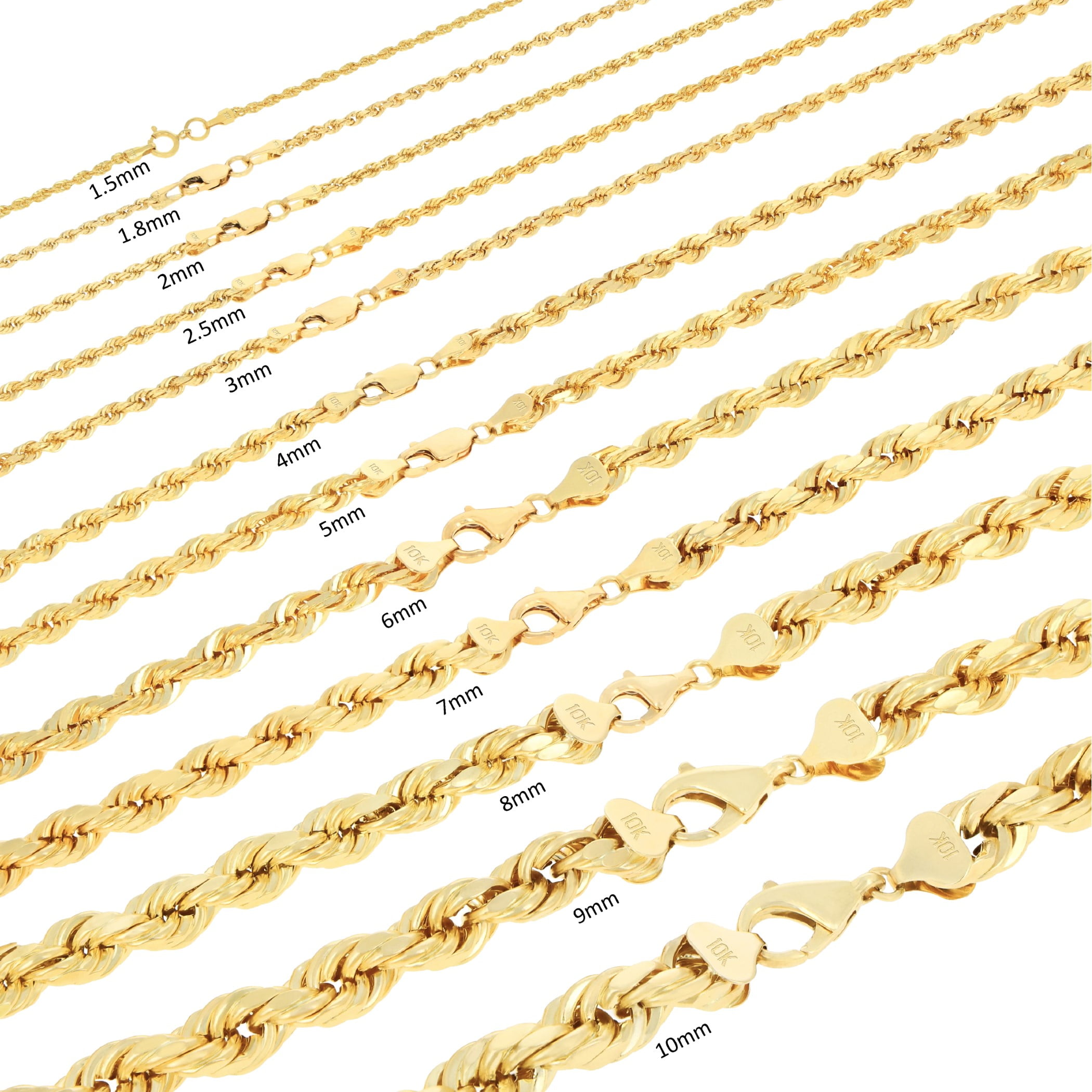 Nuragold 10K Real Yellow Gold Solid Rope Diamond Cut Chain Bracelet 7"-9" (1mm-10mm) Italian Jewelry for Men & Women - Image 5