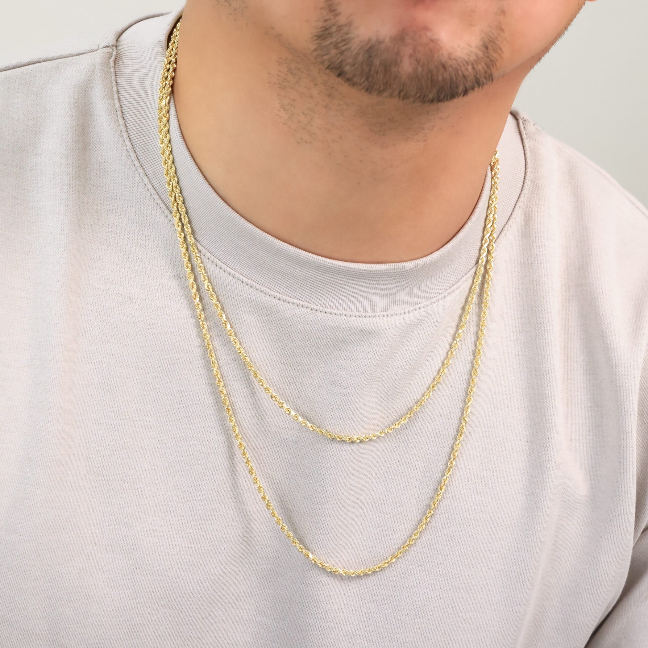 Nuragold 14k Real Yellow Gold 3mm Rope Chain Diamond Cut Necklace (16"-30") Italian Jewelry for Men & Women - Image 3