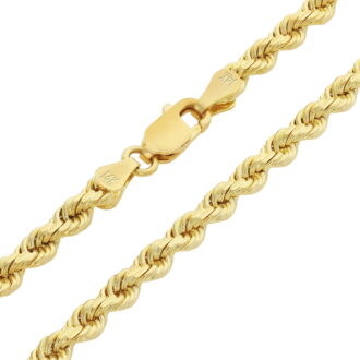 Nuragold 14k Real Yellow Gold 3mm Rope Chain Diamond Cut Necklace (16"-30") Italian Jewelry for Men & Women