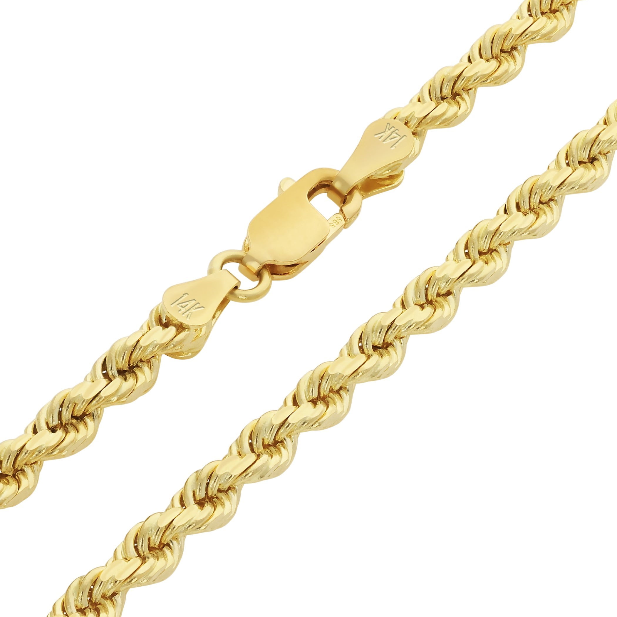 Nuragold 14k Real Yellow Gold 3mm Rope Chain Diamond Cut Necklace (16"-30") Italian Jewelry for Men & Women