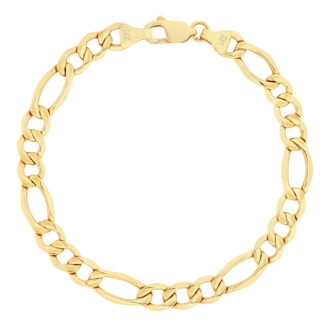 Nuragold 14K Real Yellow Gold Figaro Link Chain Bracelet 7"-9" (3.5mm-7.5mm) Italian Jewelry for Men & Women