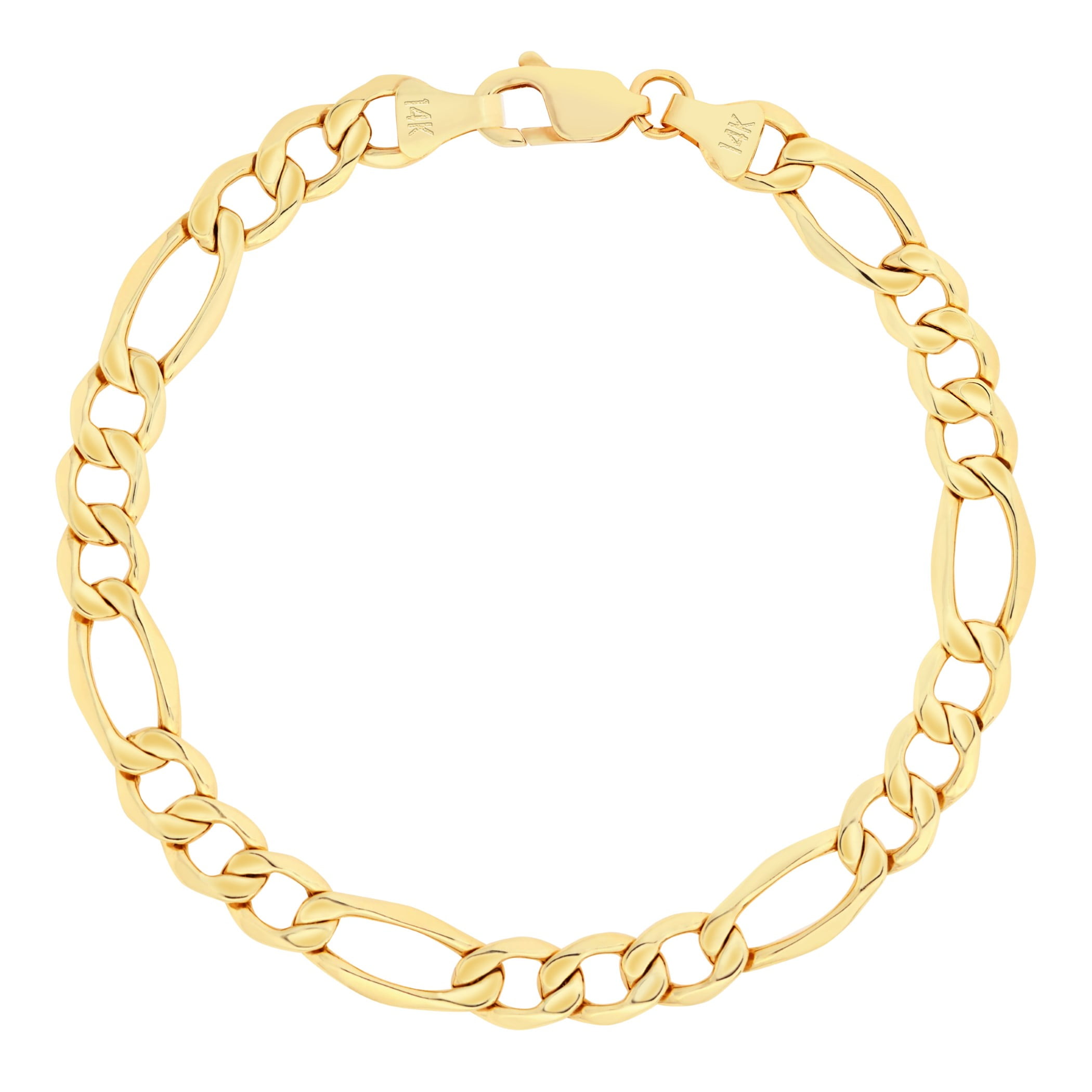 Nuragold 14K Real Yellow Gold Figaro Link Chain Bracelet 7"-9" (3.5mm-7.5mm) Italian Jewelry for Men & Women