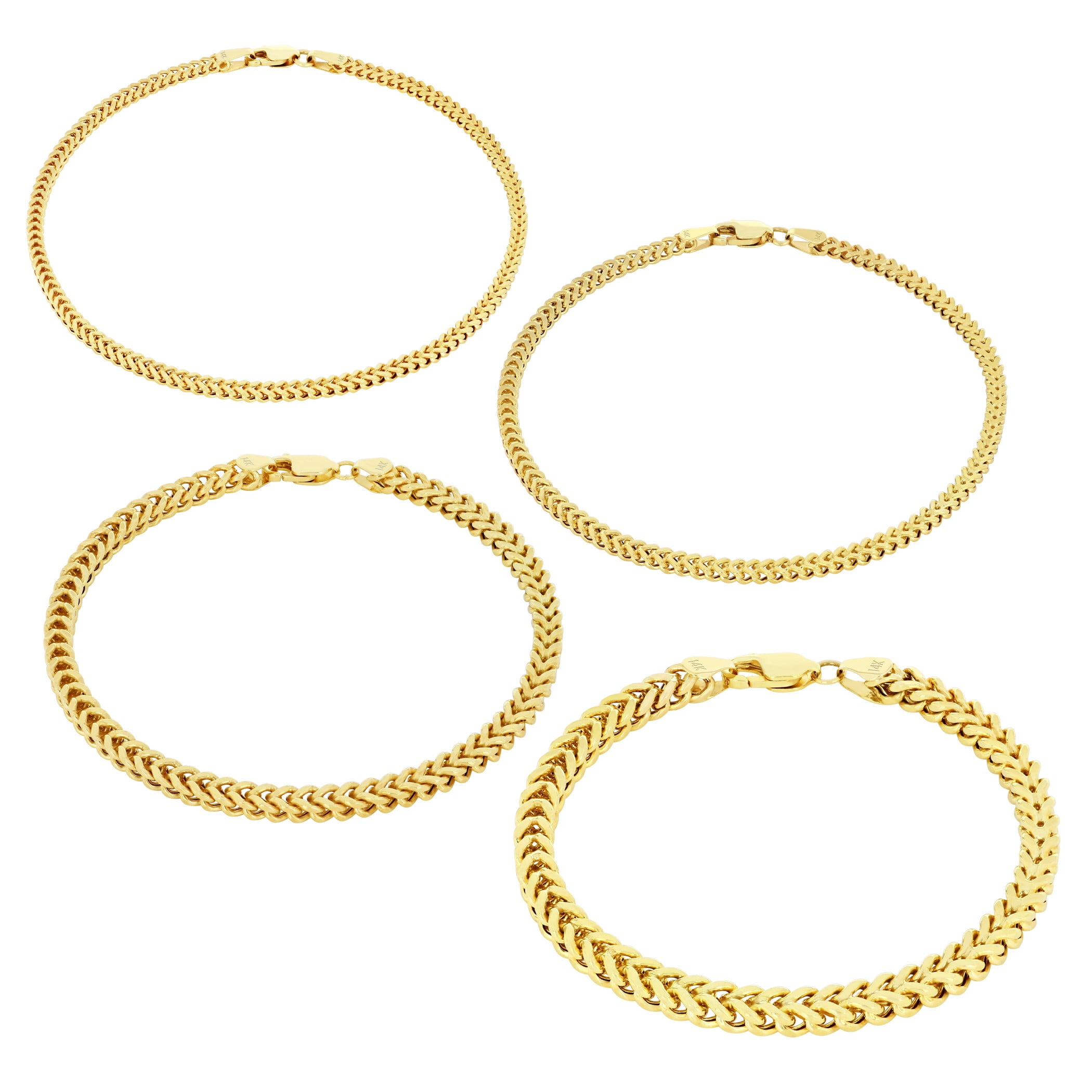 Nuragold 14K Real Yellow Gold Franco Square Chain Wheat Bracelet 7"-9" (1.5mm-5mm) Italian Jewelry for Men & Women - Image 5