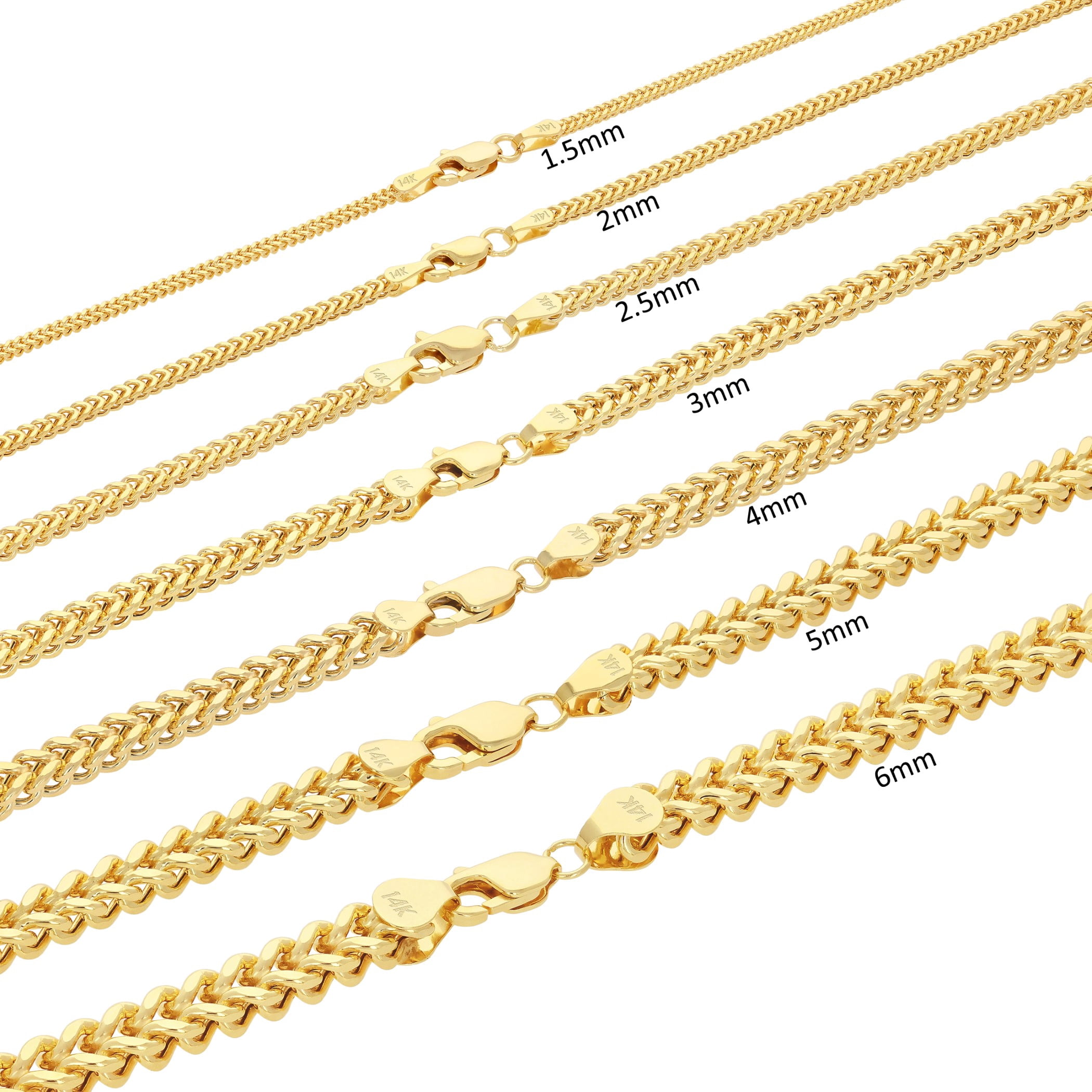 Nuragold 14K Real Yellow Gold Franco Square Chain Wheat Necklace 16"-30" (1.5mm-5mm) Italian Jewelry for Men & Women - Image 3