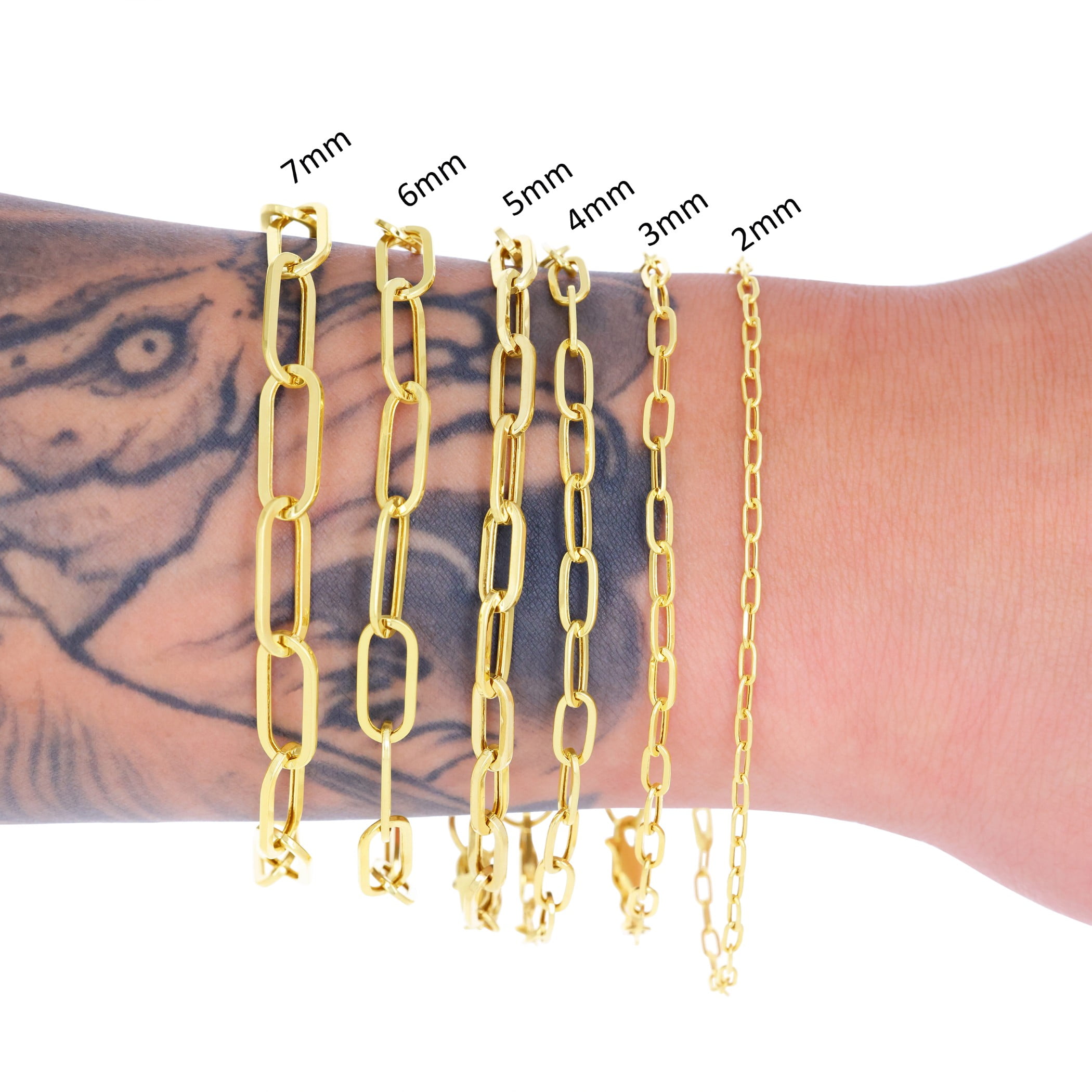 Nuragold 14K Real Yellow Gold Paperclip Chain Elongated Cable Link Bracelet 7"-8" (2mm-7mm) Italian Jewelry for Men & Women - Image 4