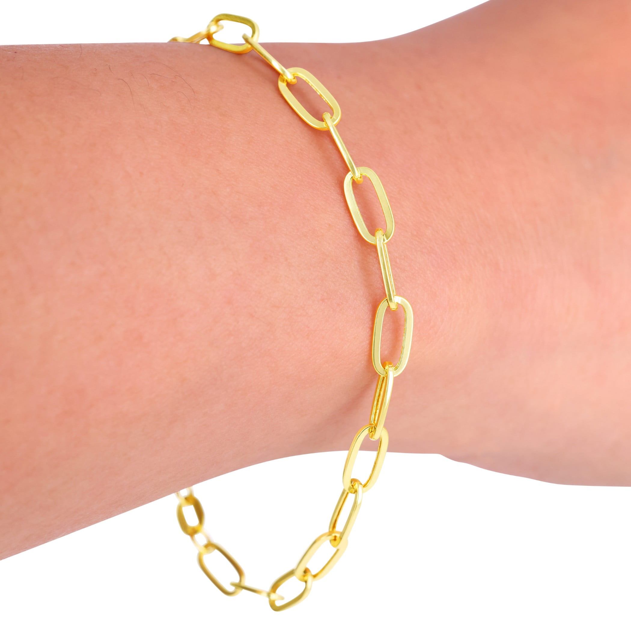Nuragold 14K Real Yellow Gold Paperclip Chain Elongated Cable Link Bracelet 7"-8" (2mm-7mm) Italian Jewelry for Men & Women - Image 3