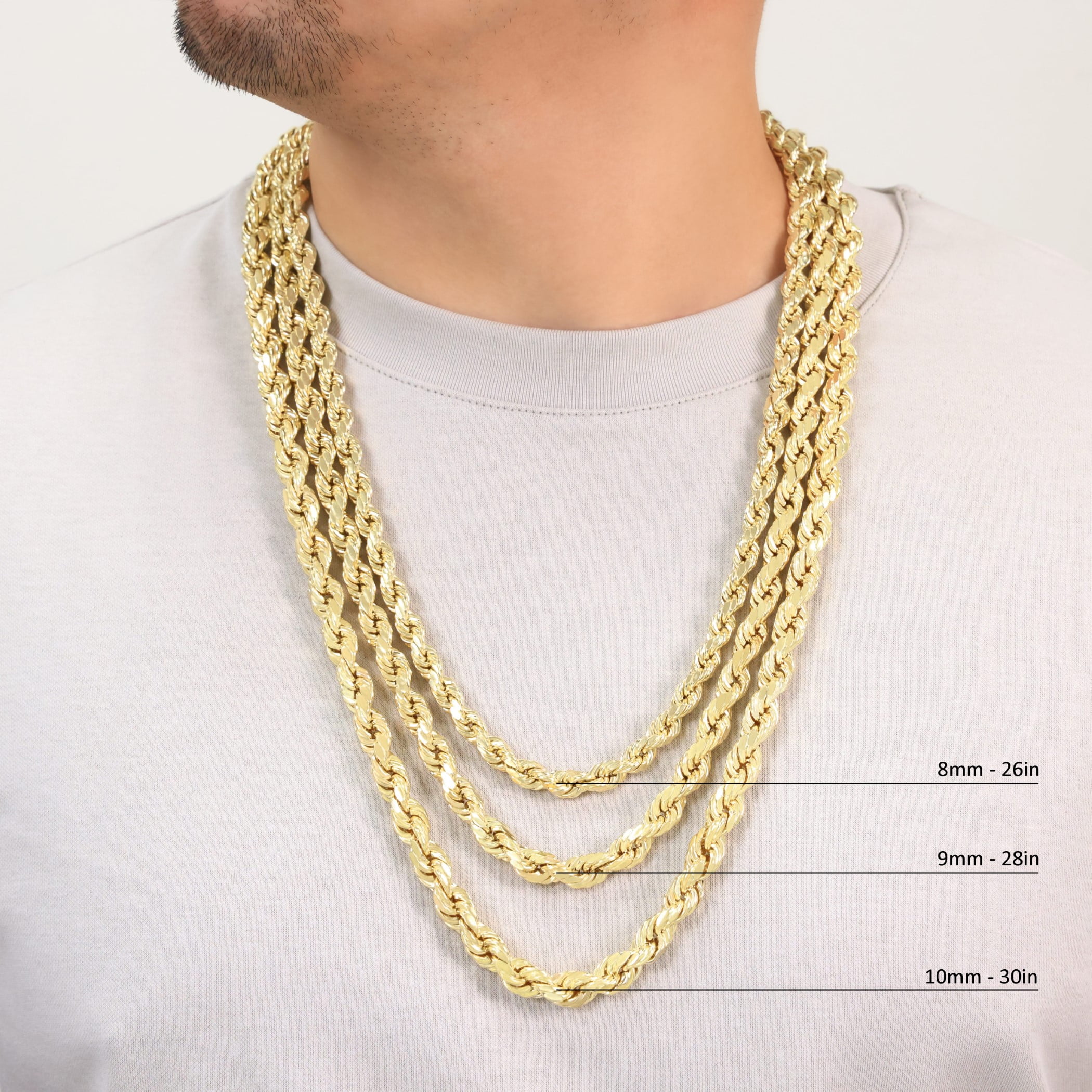 Nuragold 10K Real Yellow Gold Rope Diamond Cut Chain Necklace 16"-30" (1.5mm-10mm) Italian Jewelry for Men & Women - Image 2