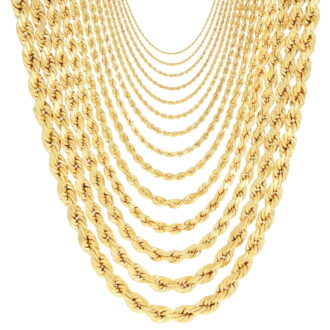 Nuragold 10K Real Yellow Gold Rope Diamond Cut Chain Necklace 16"-30" (1.5mm-10mm) Italian Jewelry for Men & Women