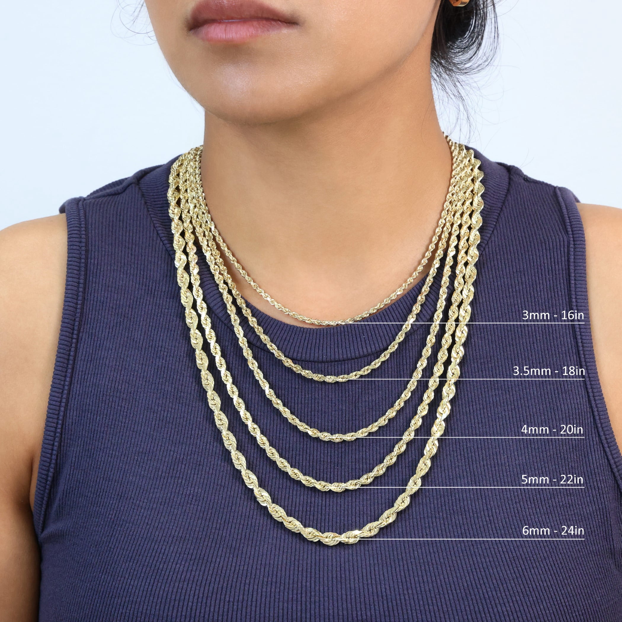Nuragold 10K Real Yellow Gold Rope Diamond Cut Chain Necklace 16"-30" (1.5mm-10mm) Italian Jewelry for Men & Women - Image 3