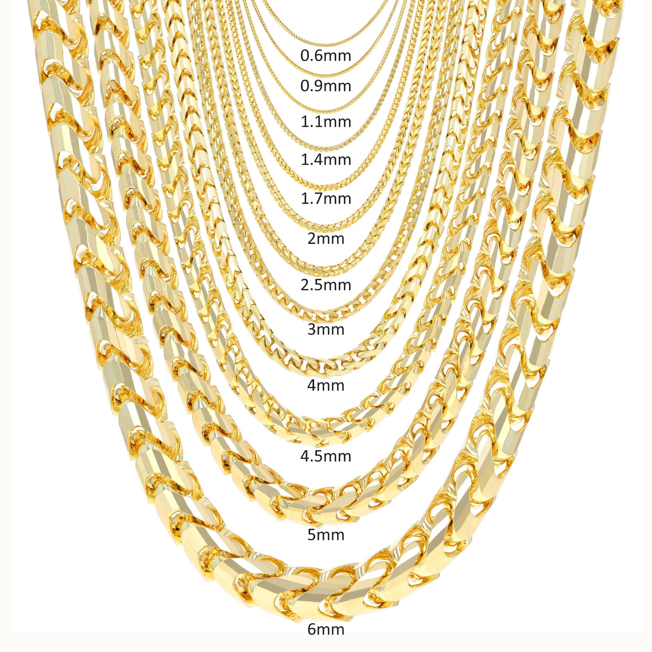 Nuragold 14K Real Yellow Gold Solid Franco Diamond Cut Chain Necklace 16"-30" (0.6mm-6mm) Italian Jewelry for Men & Women - Image 2
